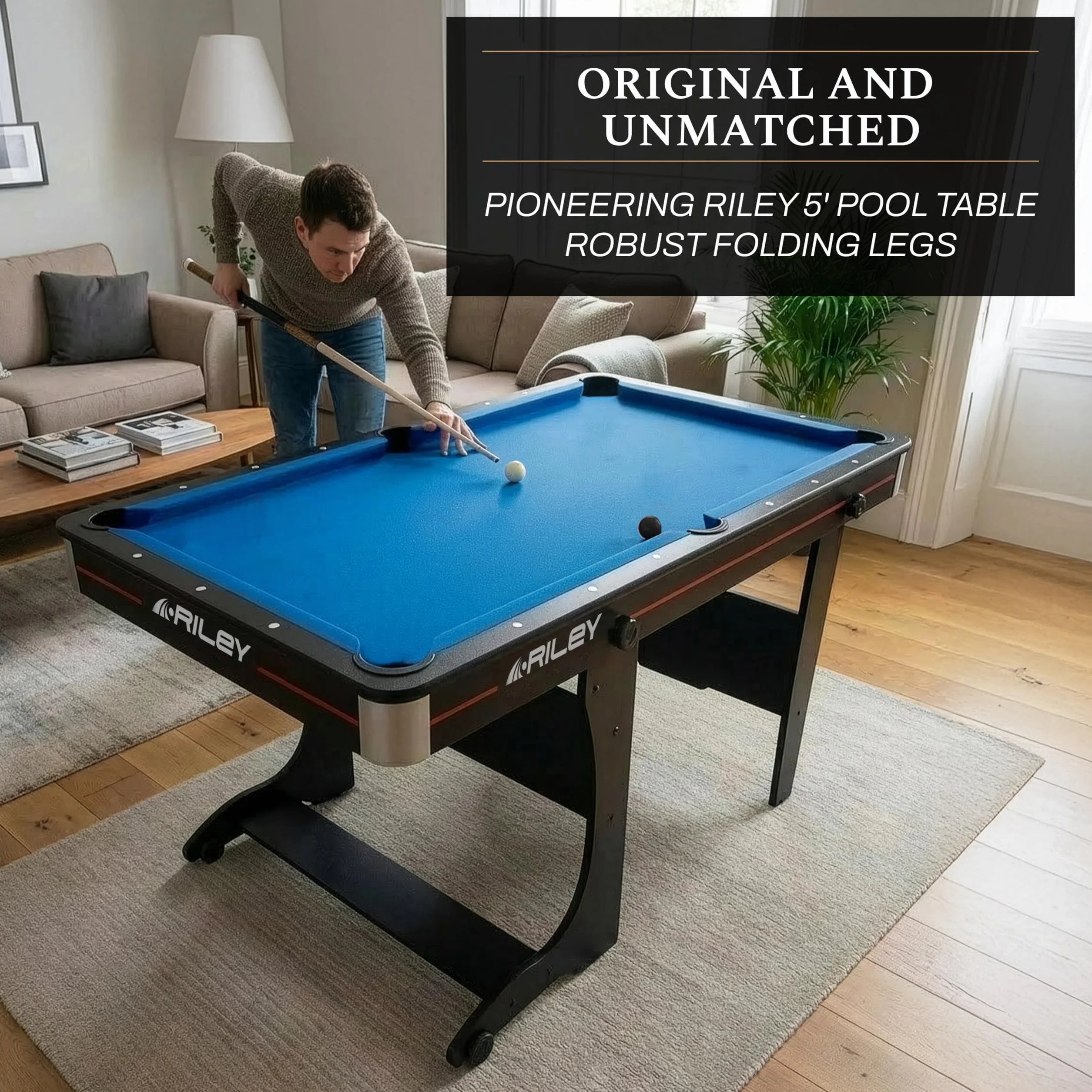 Bilard 5FT Riley składany pionowo + taca do ping ponga + 2 ogony 108 cm