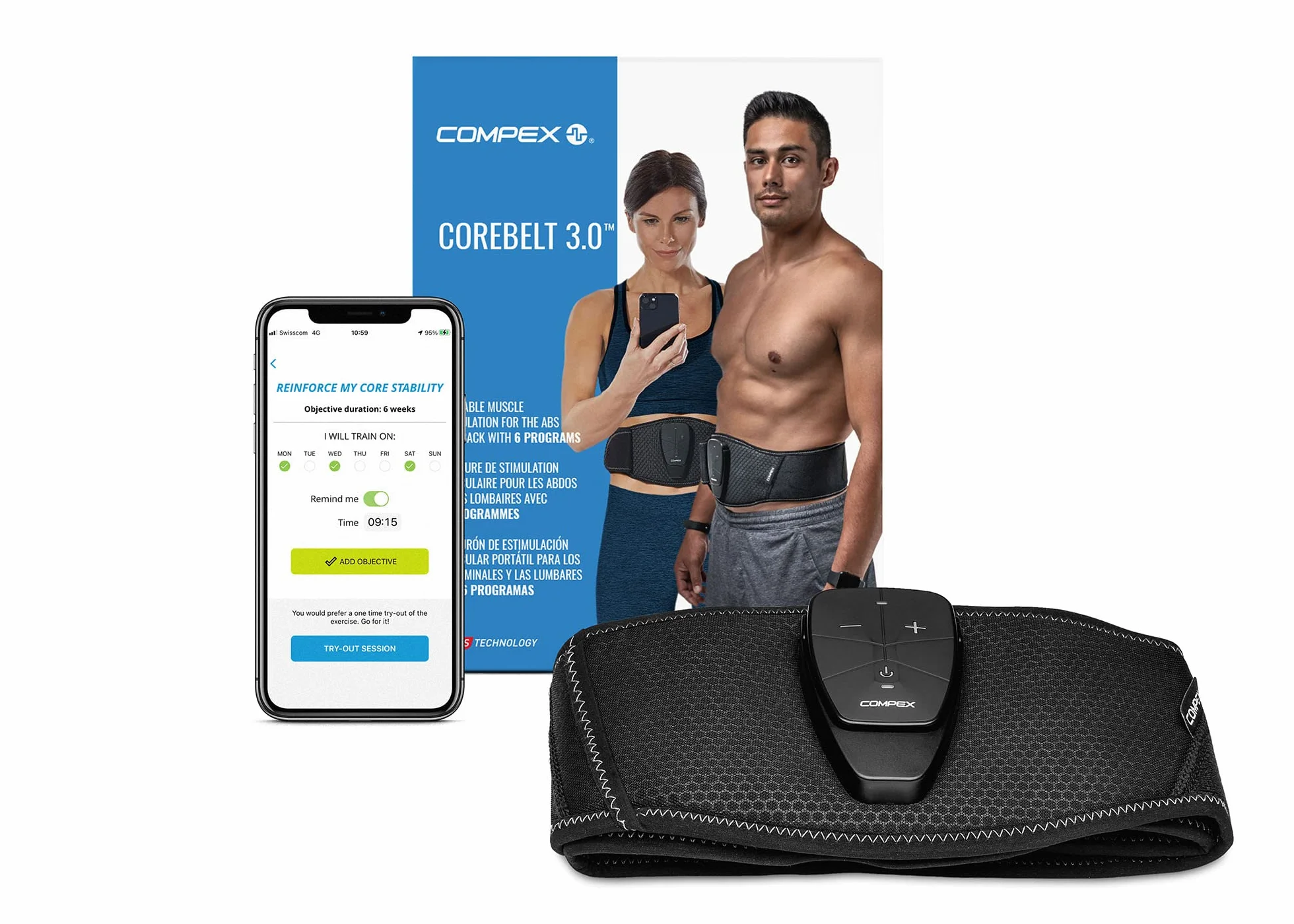 Compex Corebelt 3.0 Pas do poszycia dla dorosłych Unisex, Czarny, L/XL