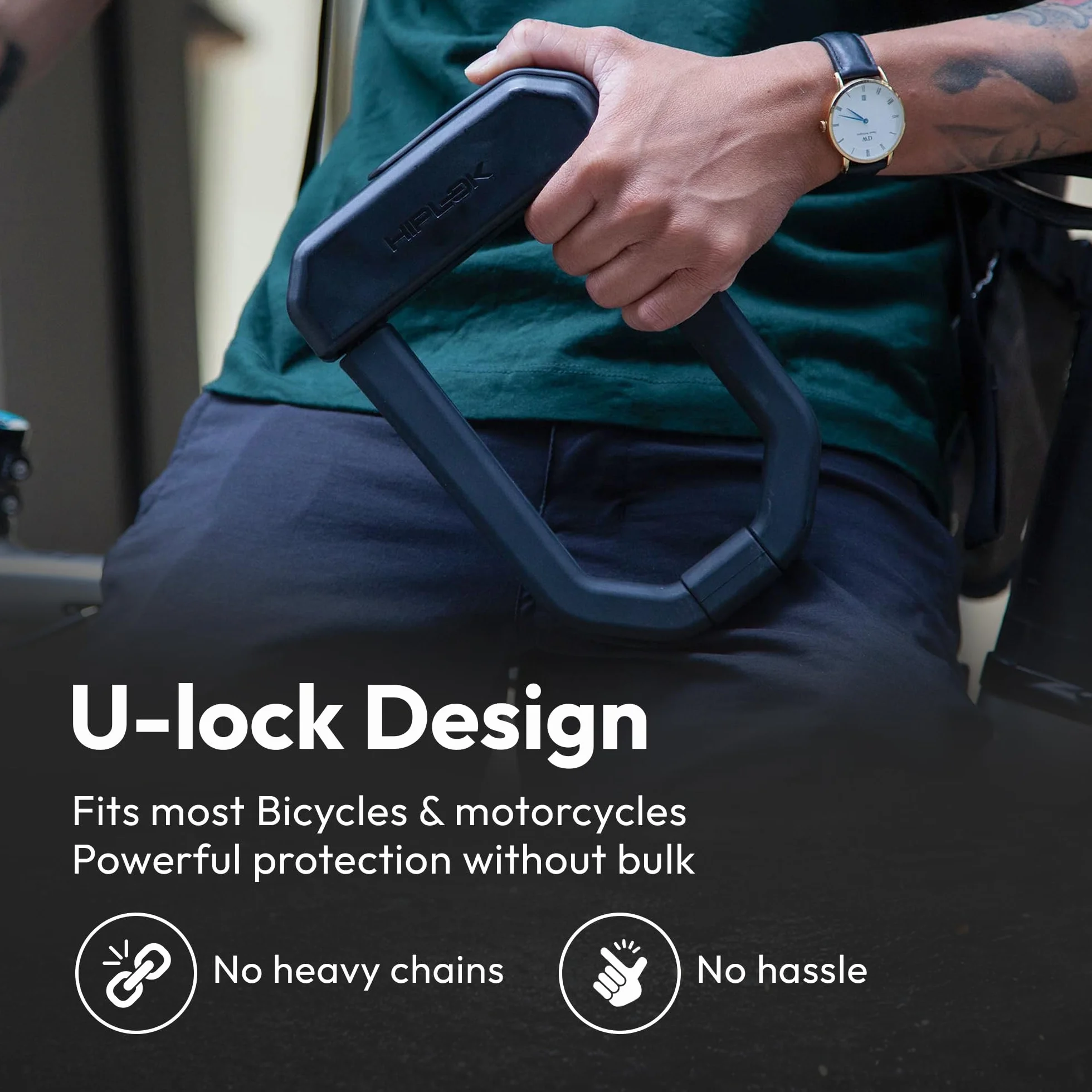 Hiplok D1000, U-lock, Unisex, ALL BLACK, Wymiary wewnętrzne zapięcia: 15,5 cm x 9,2 cm