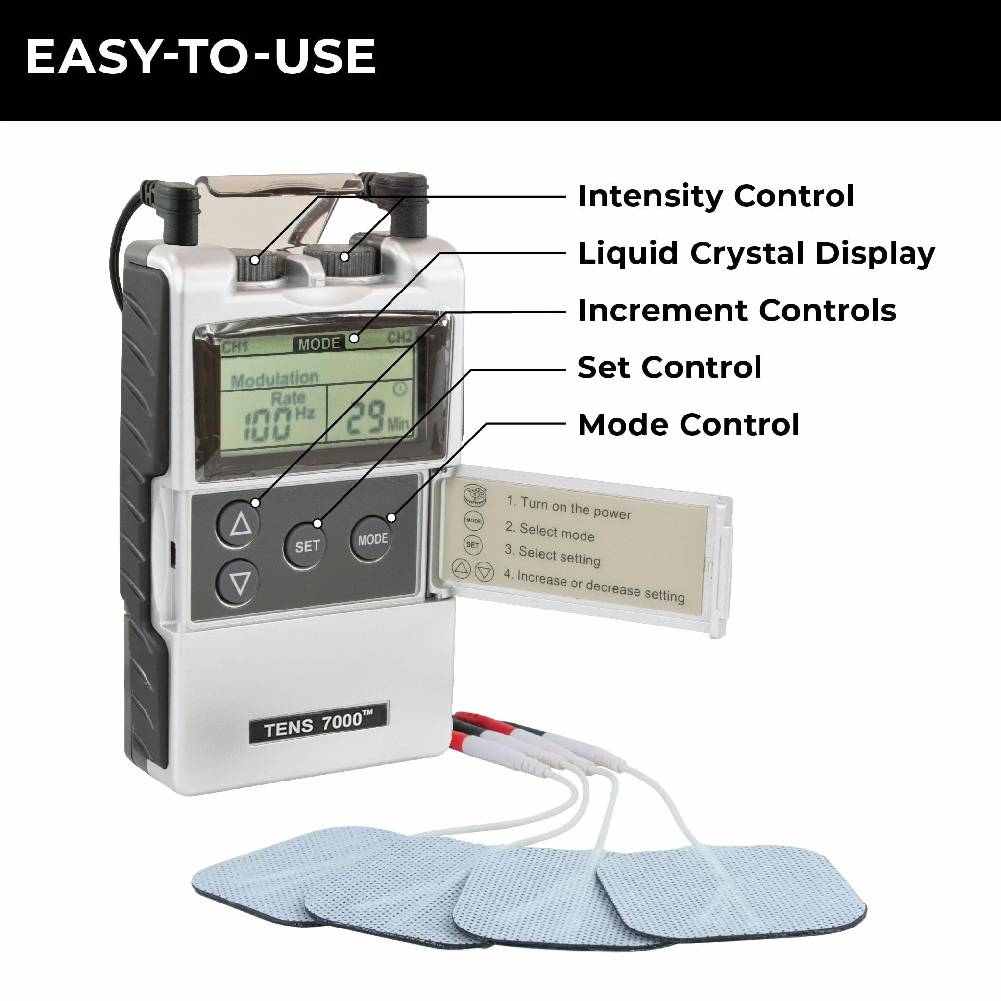 Tens 7000 2nd Edition - Estimulador muscular, unidad digital de electroestimulación transcutánea con accesorios