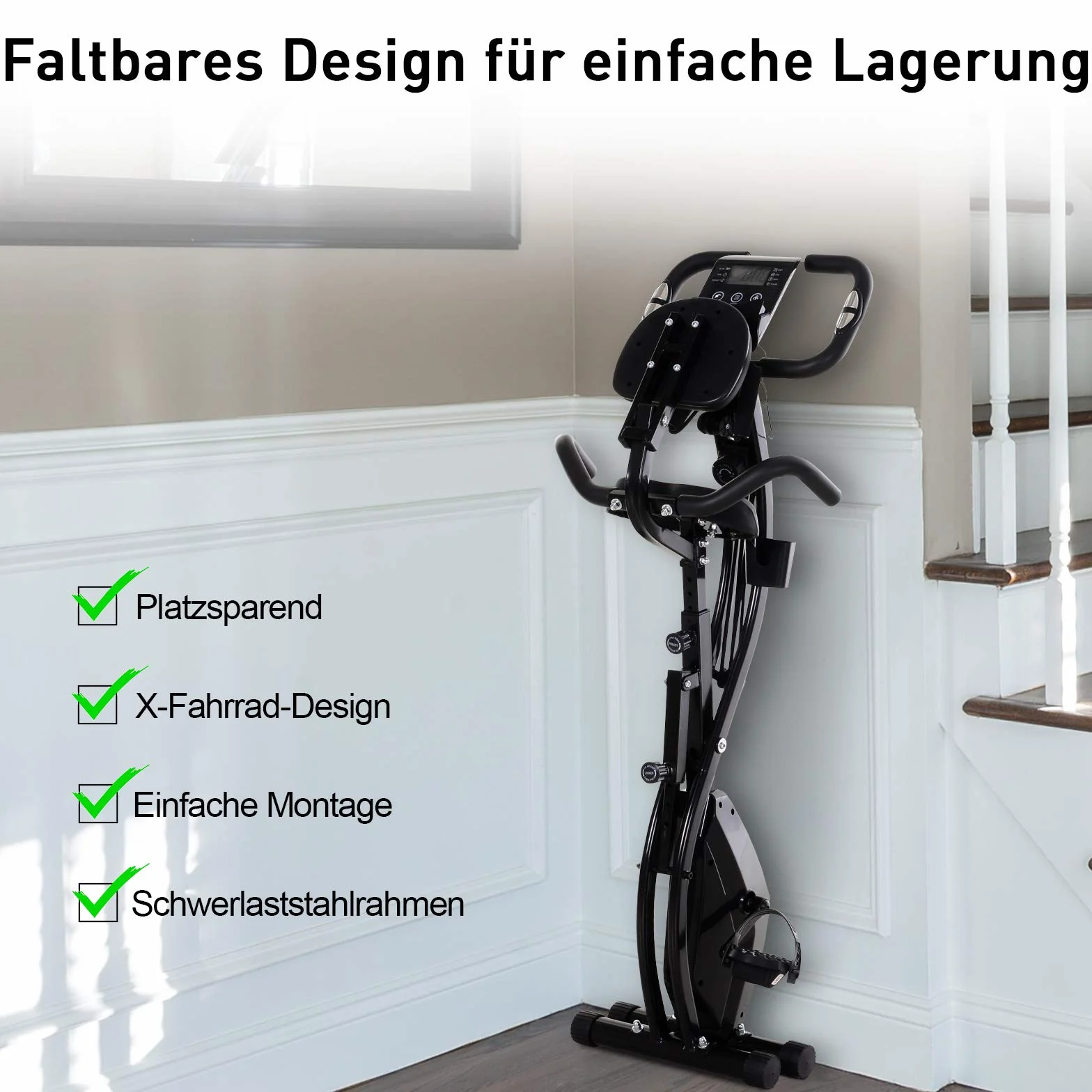 HOMCOM X-Bike rower treningowy 2 w 1 składany, 8-stopniowa regulacja oporu magnetycznego, 105 x 48 x 118 cm