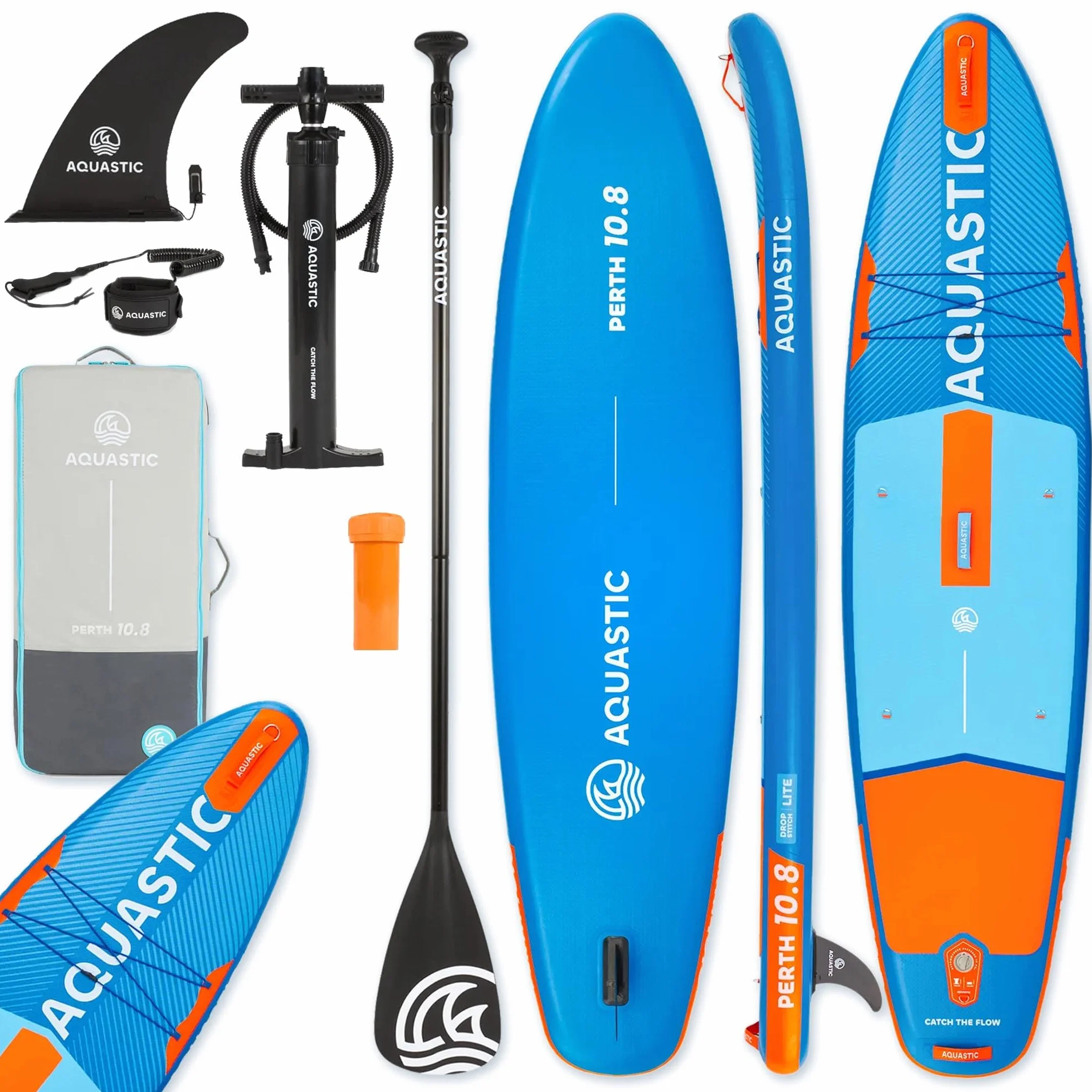 AQUASTIC Perth 10'8" SUP Board Set kompletny zestaw z wiosłem siedziskiem kajakowym leash pompką plecakiem Drop Stitch Lite
