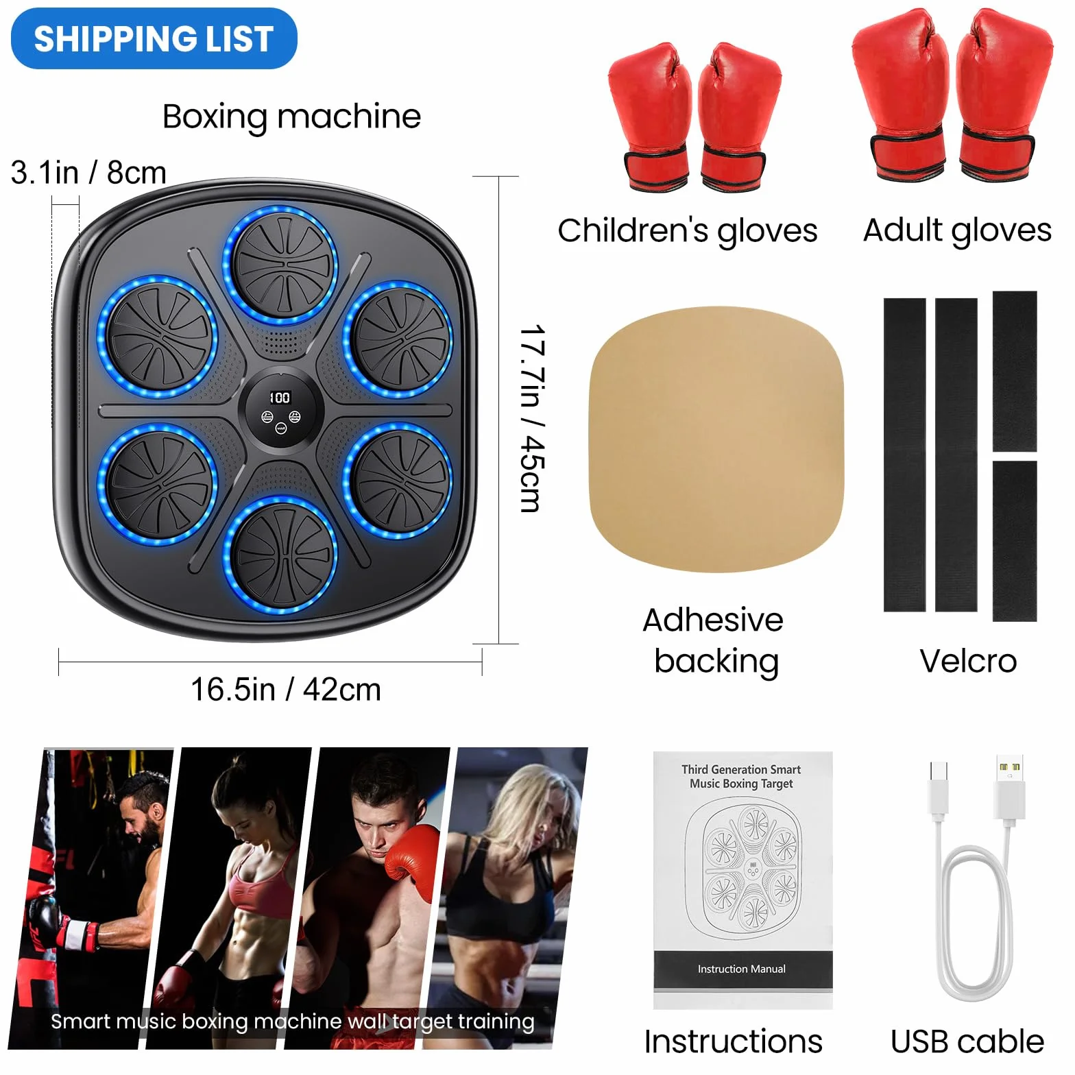 Music Boxing Machine, 2025 nowa inteligentna maszyna do boksu muzycznego z 9 prędkościami, 9 trybami treningowymi, Bluetooth, automatycznym licznikiem, ściennym celownikiem bokserskim LED dla