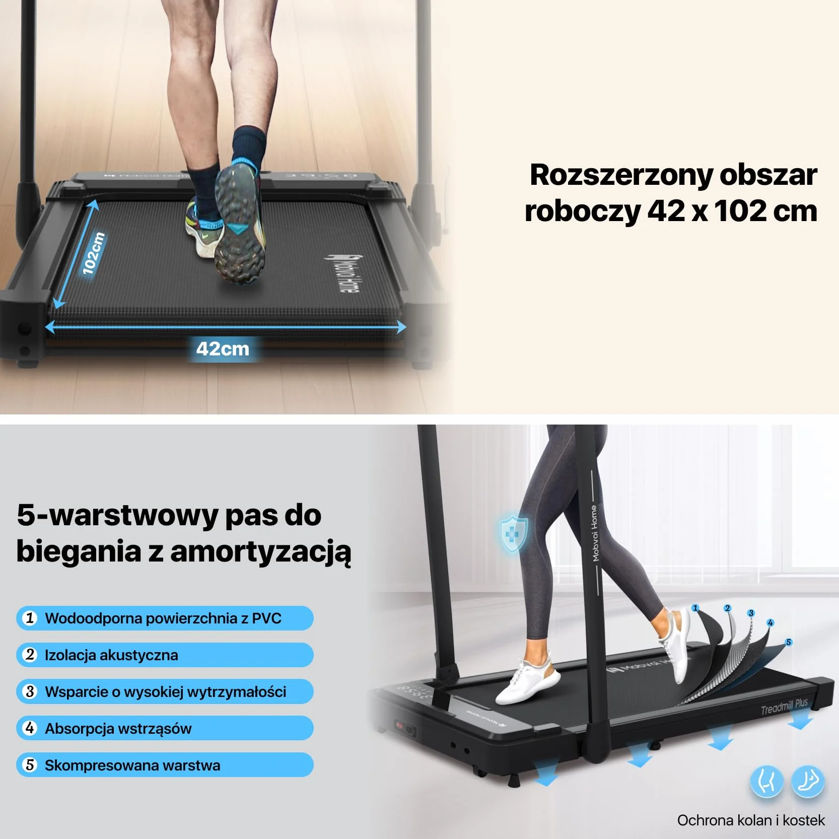 Mobvoi Home Treadmill Plus 3 w 1 składana bieżnia Walking Pad 2,5 KM Kompaktowa maszyna do biegania pod biurkiem do domu i biura Zdalne sterowanie Wyświetlacz LED Głośnik Duża 120 kg 12 km/h