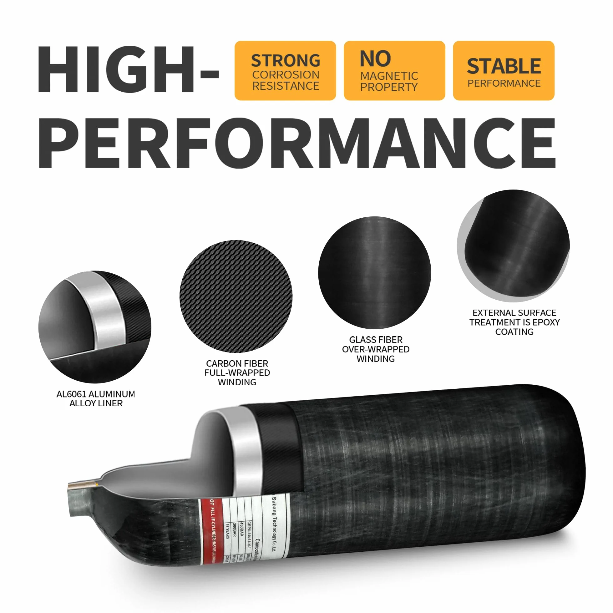 TUXING 6,8 l/414ci zbiornik powietrza HPA z włókna węglowego (nie DOT), system pneumatyczny PCP 4500 psi podwójny zawór pomiarowy 61 cm wąż wysokociśnieniowy z podwójnym szybkozłączką