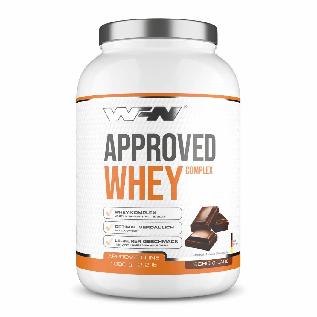 WFN Approved Whey proszek proteinowy – czekolada – 1 kg – z laktazą – bardzo dobrze rozpuszczalny proszek białkowy – wyprodukowany i sprawdzony laboratoryjnie w Niemczech