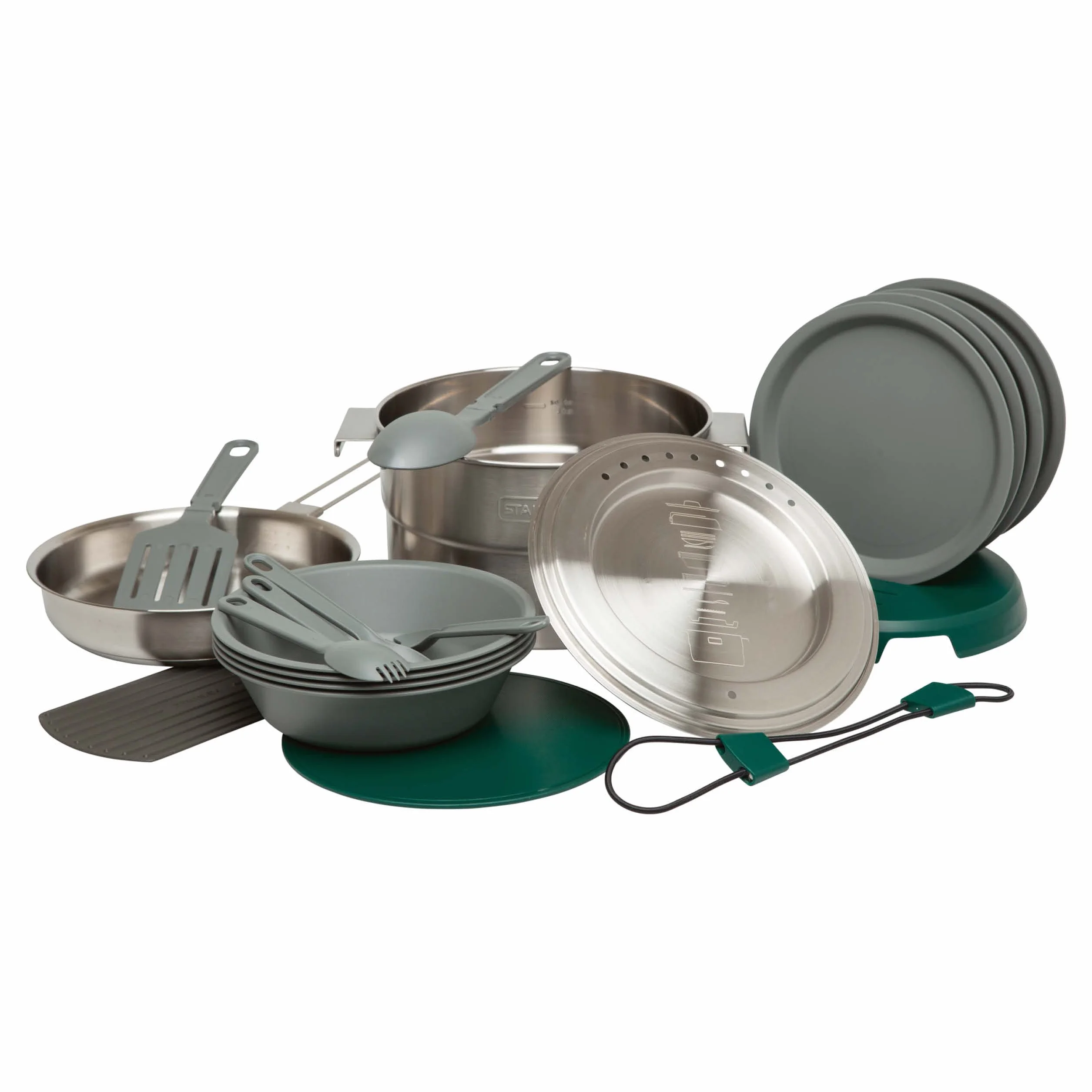 Stanley Adventure Full Kitchen Basecamp kempingowy zestaw do gotowania, 3,5 l, 11-częściowy zestaw do gotowania na świeżym powietrzu, garnek ze stali nierdzewnej z wentylowaną pokrywką, naczynia