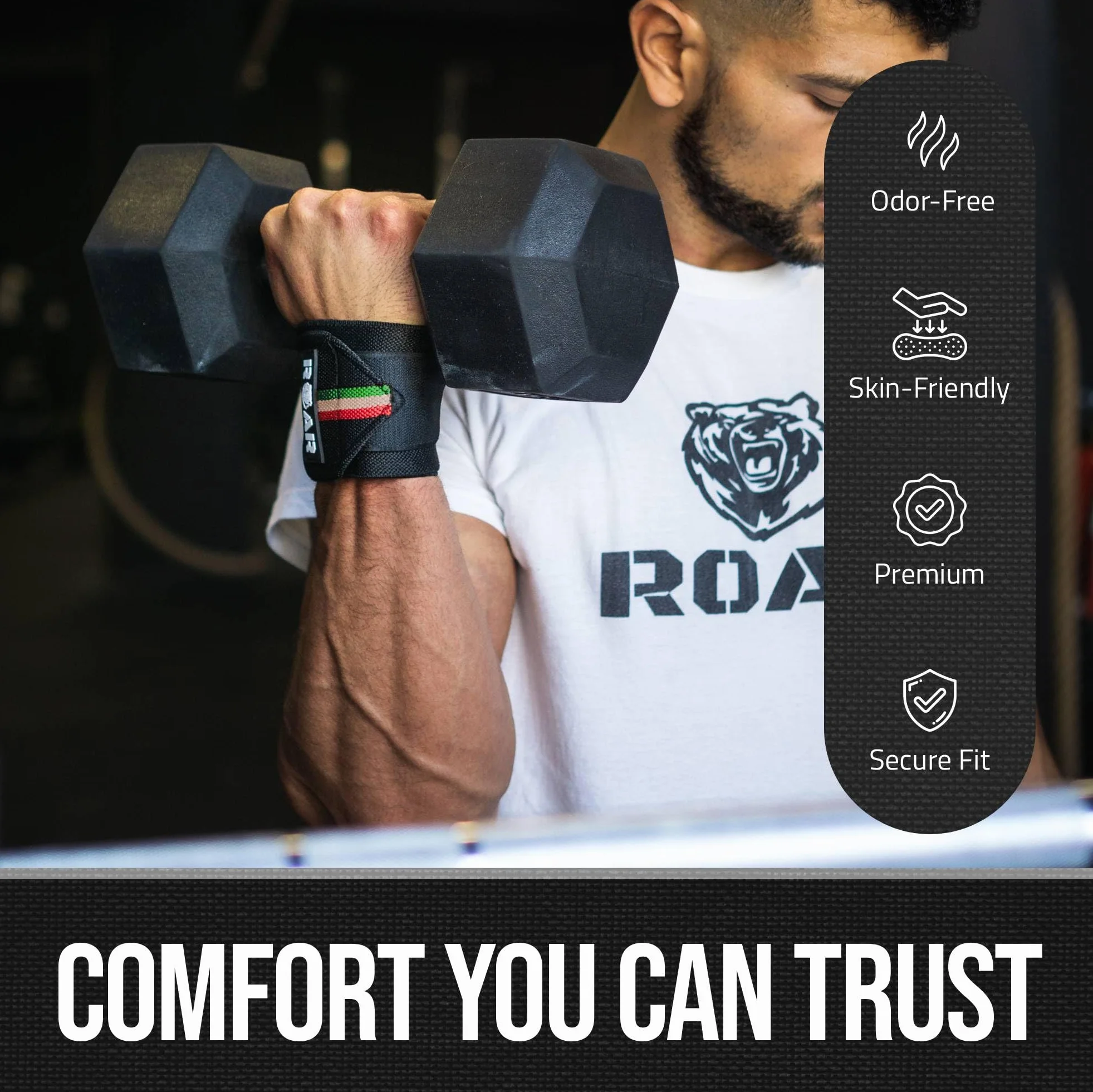 Roar® Bandaże na nadgarstek, do fitnessu, podparcia nadgarstka, kulturystyki, sportów siłowych i crossfitu (Włochy)
