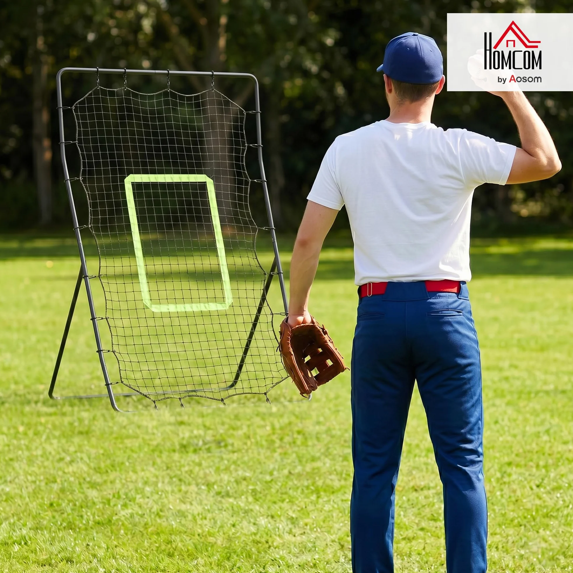 HOMCOM Baseball Rebounder, Tragebar Softball Pitchback-Netz, Rückprallnetz mit Ziel Zone, verstellbarem Winkel Pitching Netz für Basebälle Softbälle, Metall, Schwarz