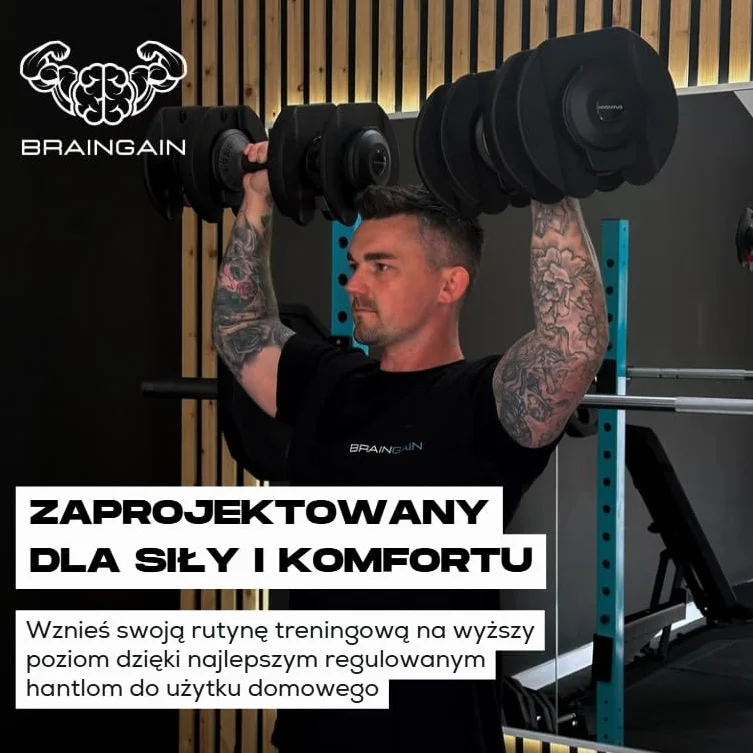 BRAINGAIN Regulowana, hantli para 15 w 1 (24 kg) ustawienia ciężaru, technologia Smart-Click umożliwiająca szybką zmianę ciężaru z bezpiecznym systemem blokującym, antypoślizgowy uchwyt
