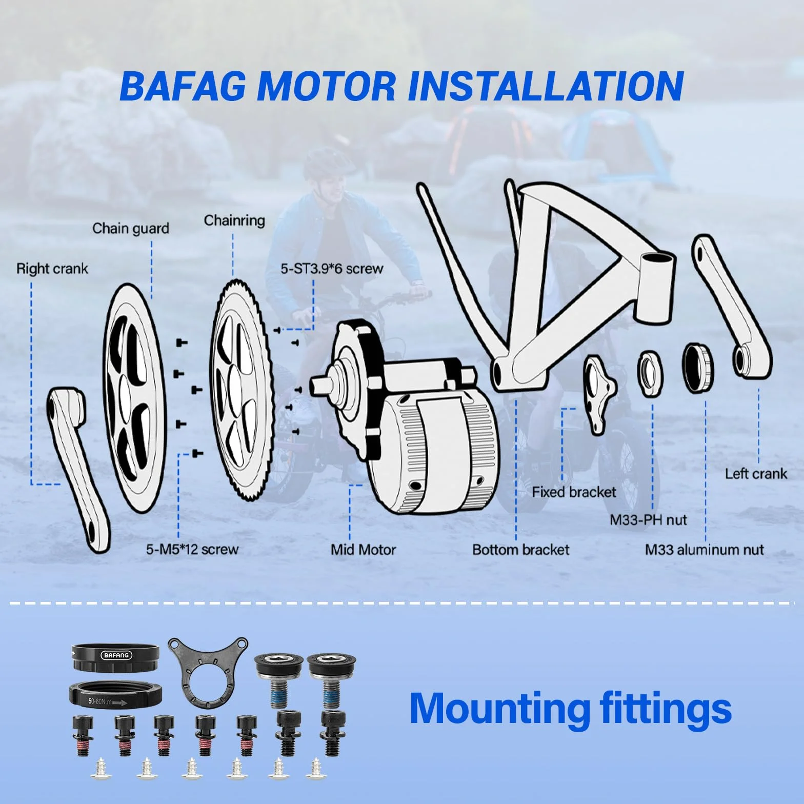 Bafang BBS01B BBS02B BBS HD Zestaw silnika centralnego z wyświetlaczem C18 do roweru górskiego, 68 mm, korby, roweru podmiejskiego