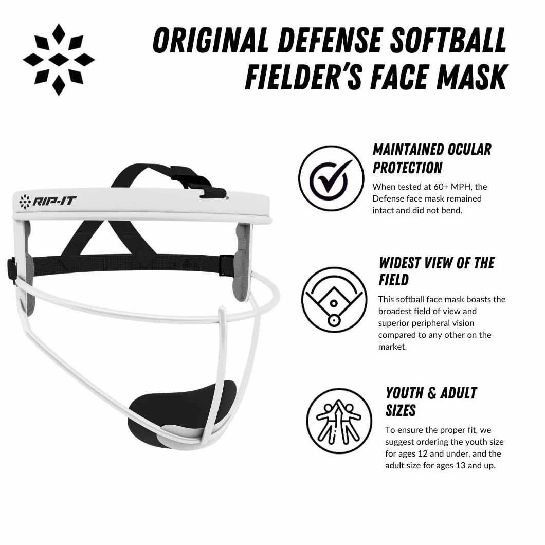 RIP-IT Defense Softball Fielder's Mask – lekkie, bezpieczne dopasowanie zapewnia maksymalną ochronę i komfort – nie utrudnia widoczności – przyjazna dla końskiego ogona