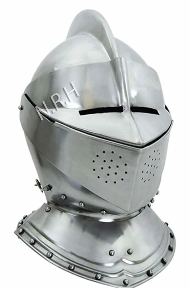 Medieval Close Helmet 18 Gauge Steel Silver Finish Armor