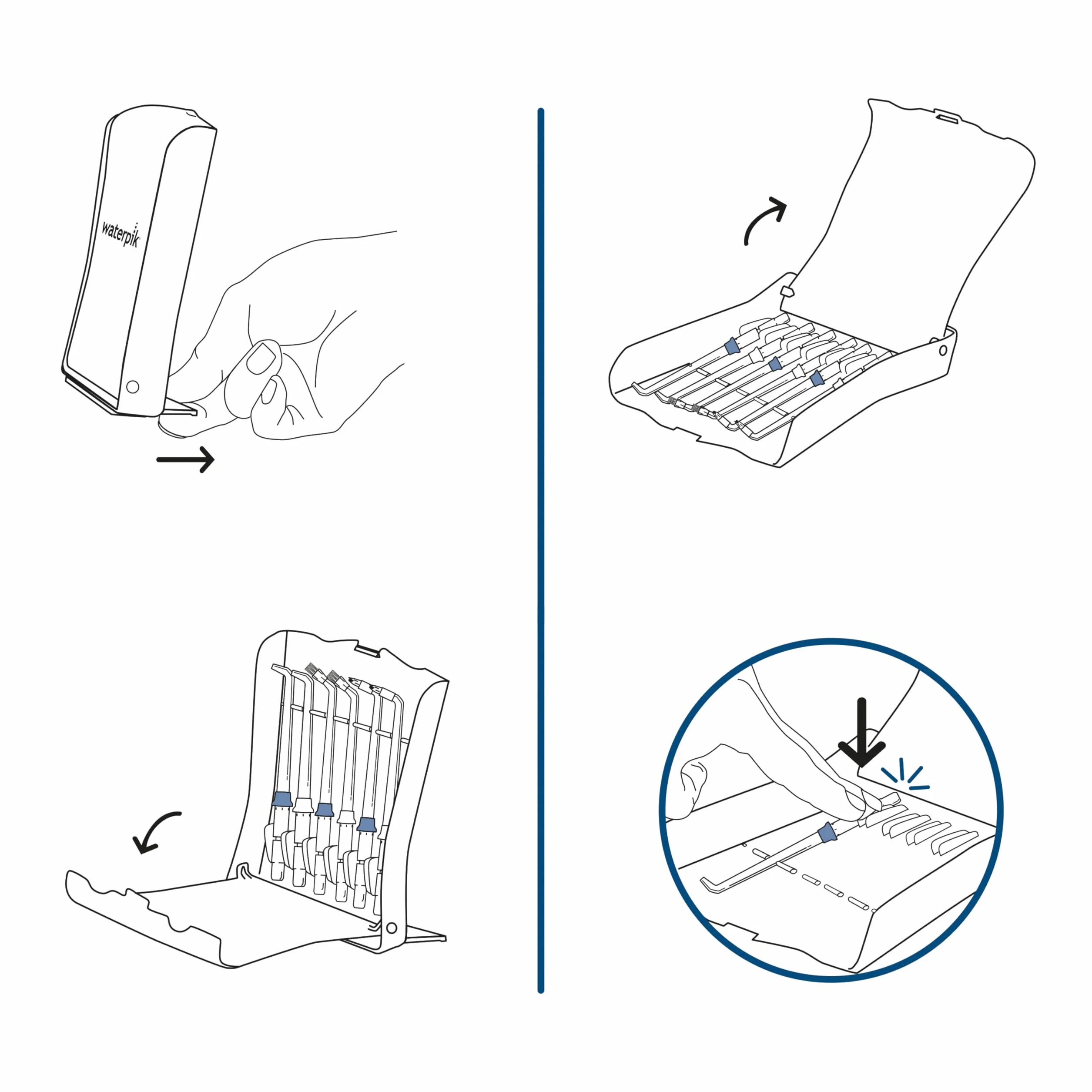 Waterpik, Zestaw 6 Końcówek Wymiennych do Irygatora Waterpik, Klasyczne, Ortodontyczne, do Uzupełnień Protetycznych, Poręczne, Higieniczne Etui