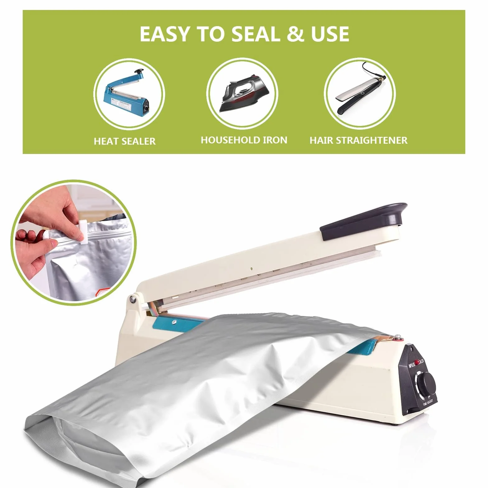 Mylar Bags do przechowywania żywności z pochłaniaczami tlenu i pustą etykietą, woreczki z zamkiem błyskawicznym i zgrzewane na gorąco (25PC25x35cm)