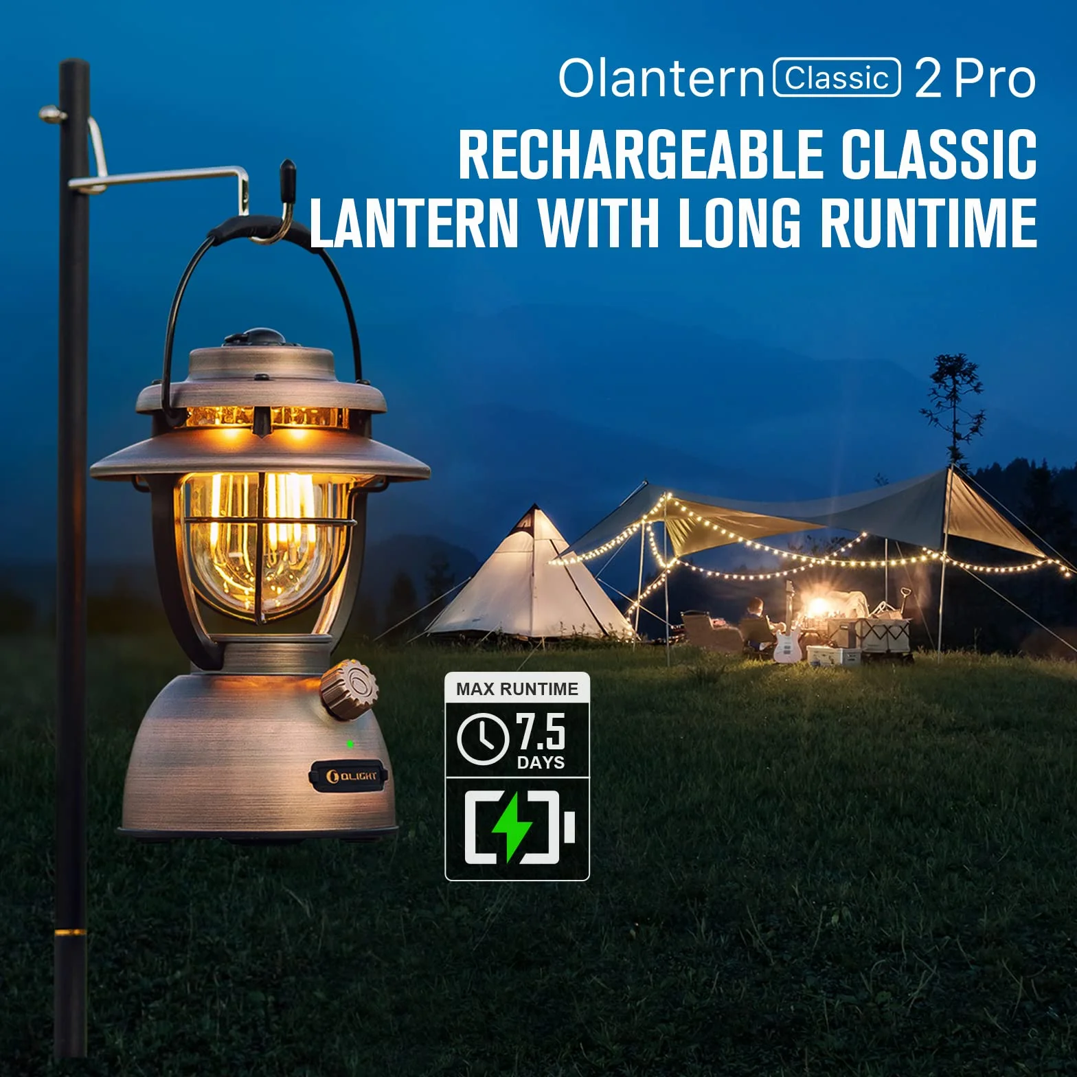 OLIGHT Olantern Classic 2 Pro 300 LM Lampa kempingowa , latarnia LED w stylu retro, z możliwością płynnego ściemniania, awaryjny power bank z możliwością ładowania przez USB(zabytkowa miedź)