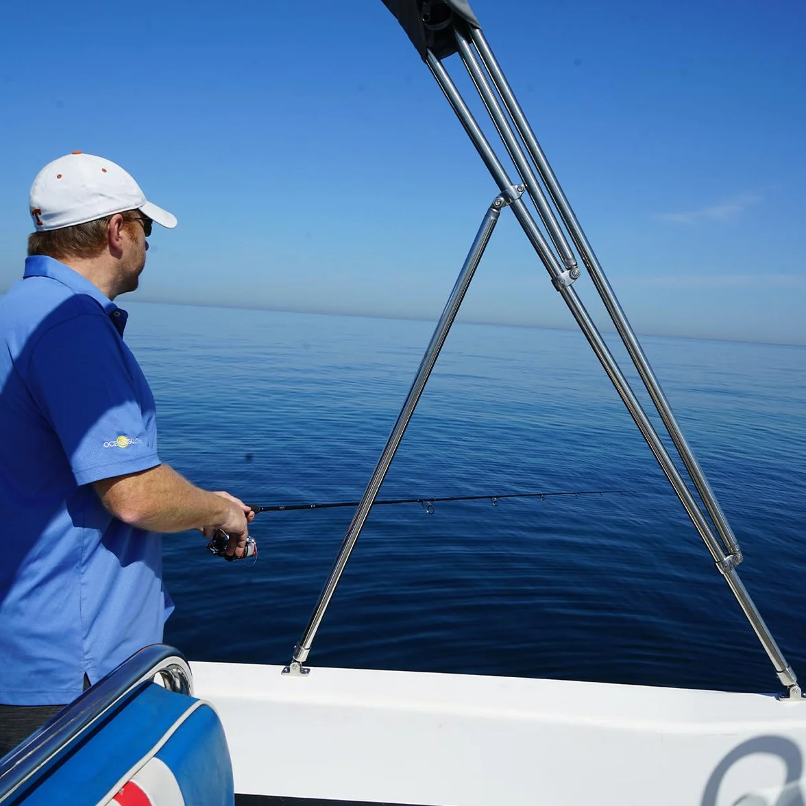 Oceansouth Bimini Blat ze stali nierdzewnej 3 łuki zintegrowany bagażnik Pacific Blue 1,5-1,7 m