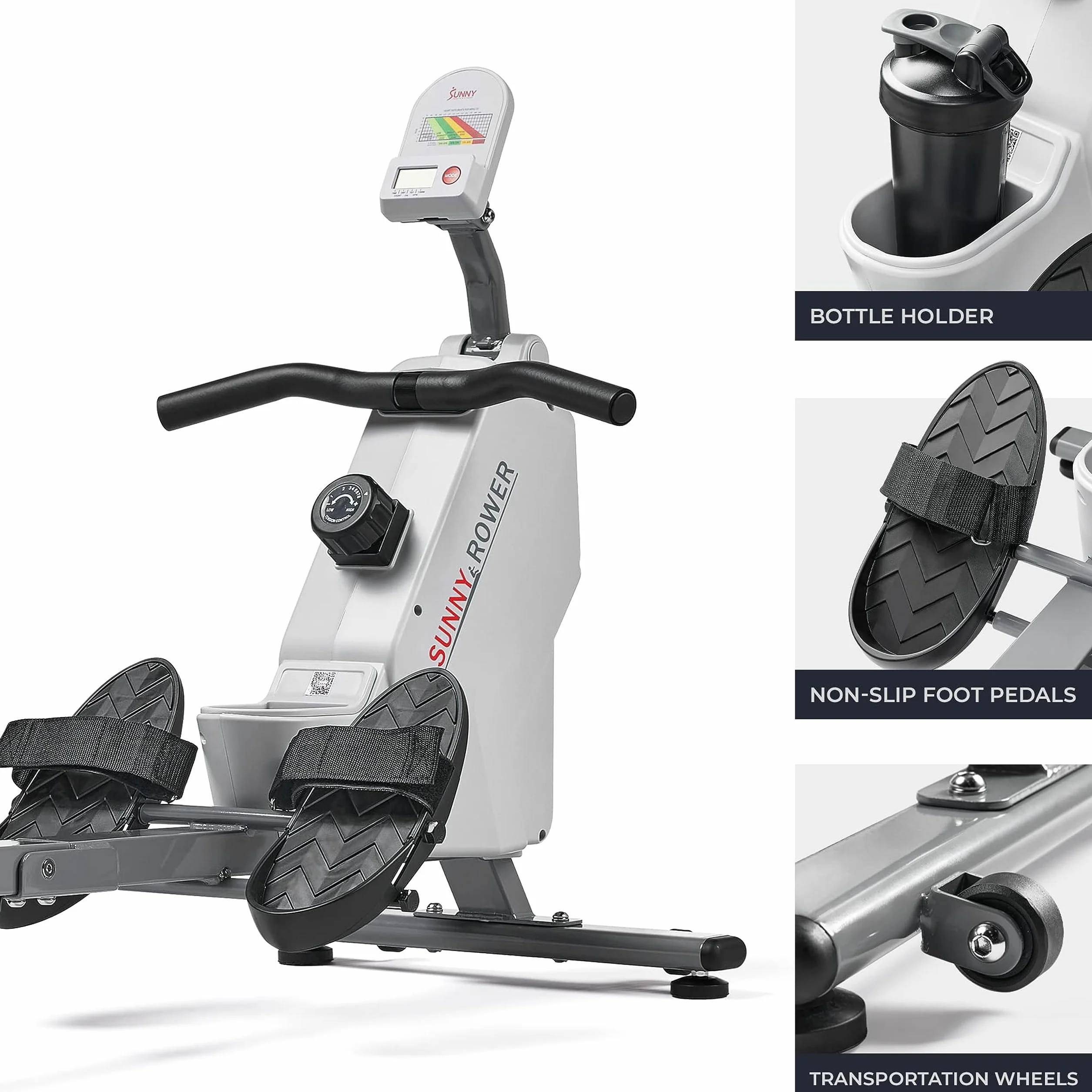 SUNNY HEALTH & FITNESS Kompaktowy składany wioślarz magnetyczny, domowy składany wioślarz, super cichy i płynny, ekskluzywne połączenie aplikacji SunnyFit - SF-RW521020