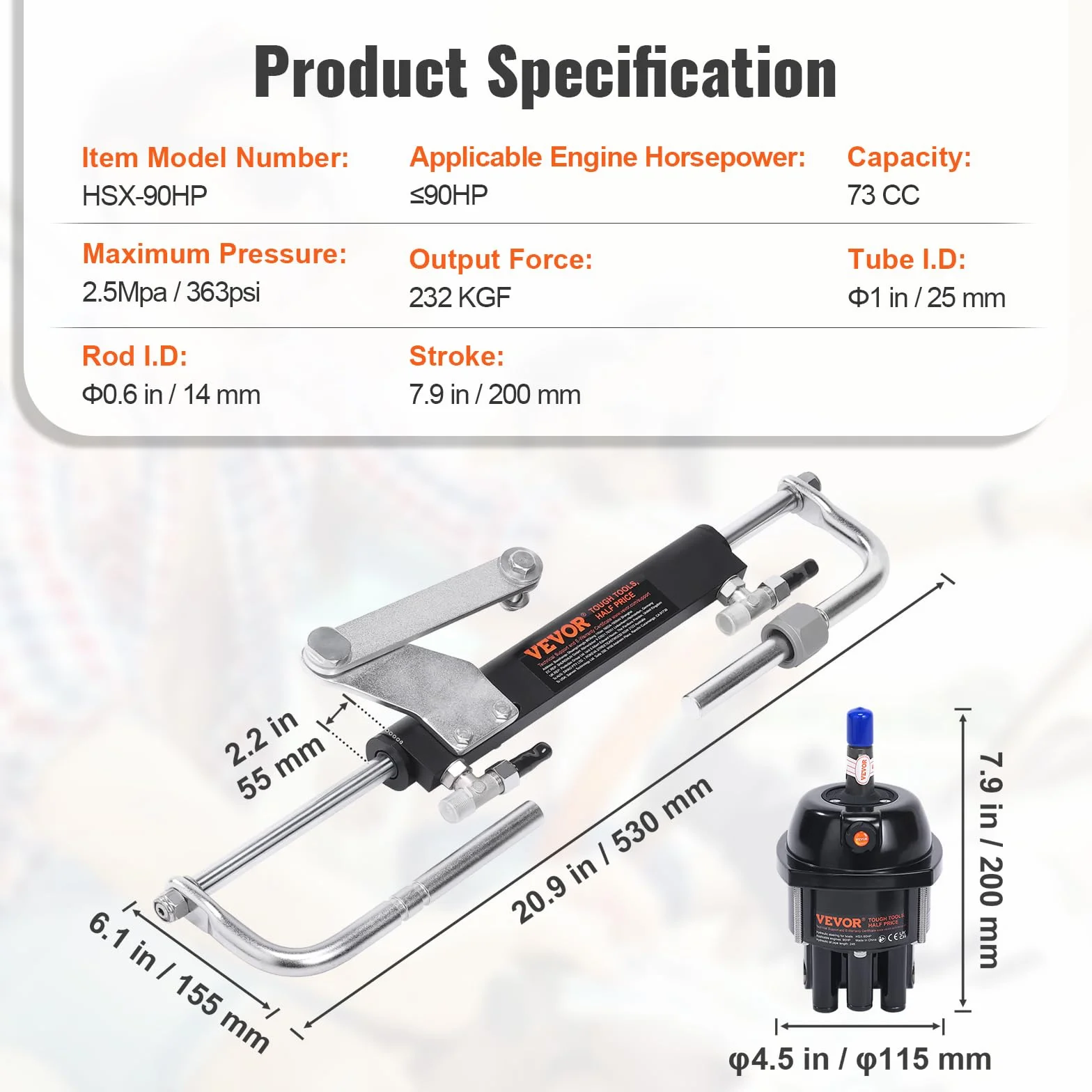 VEVOR Hydrauliczny zestaw kierowniczy zaburtowy 90 KM do łodzi morskich z pompą sterującą i cylindrem blokującym