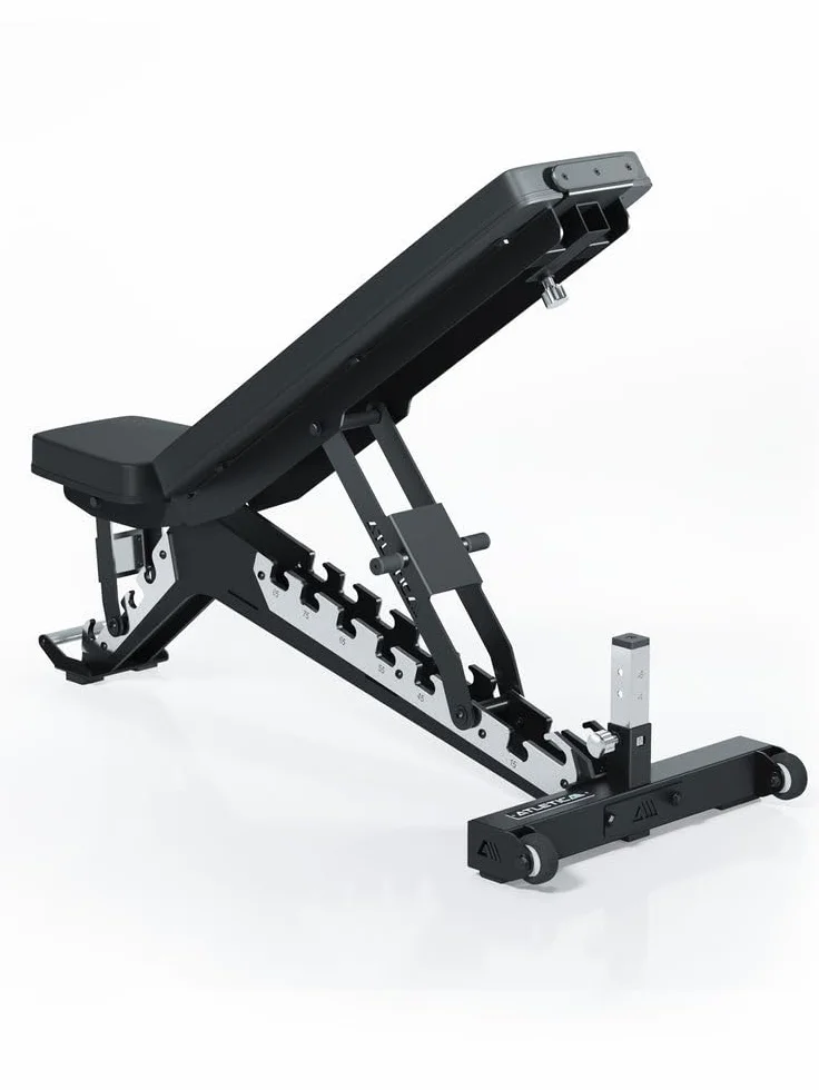 Atletica B10 Regulowana ławeczka do podnoszenia ciężarów, skośna ławeczka o jakości studyjnej, grubość materiału 4 mm, obciążenie 600 kg, regulowana kratka ze stali nierdzewnej, oparcie regulowane od