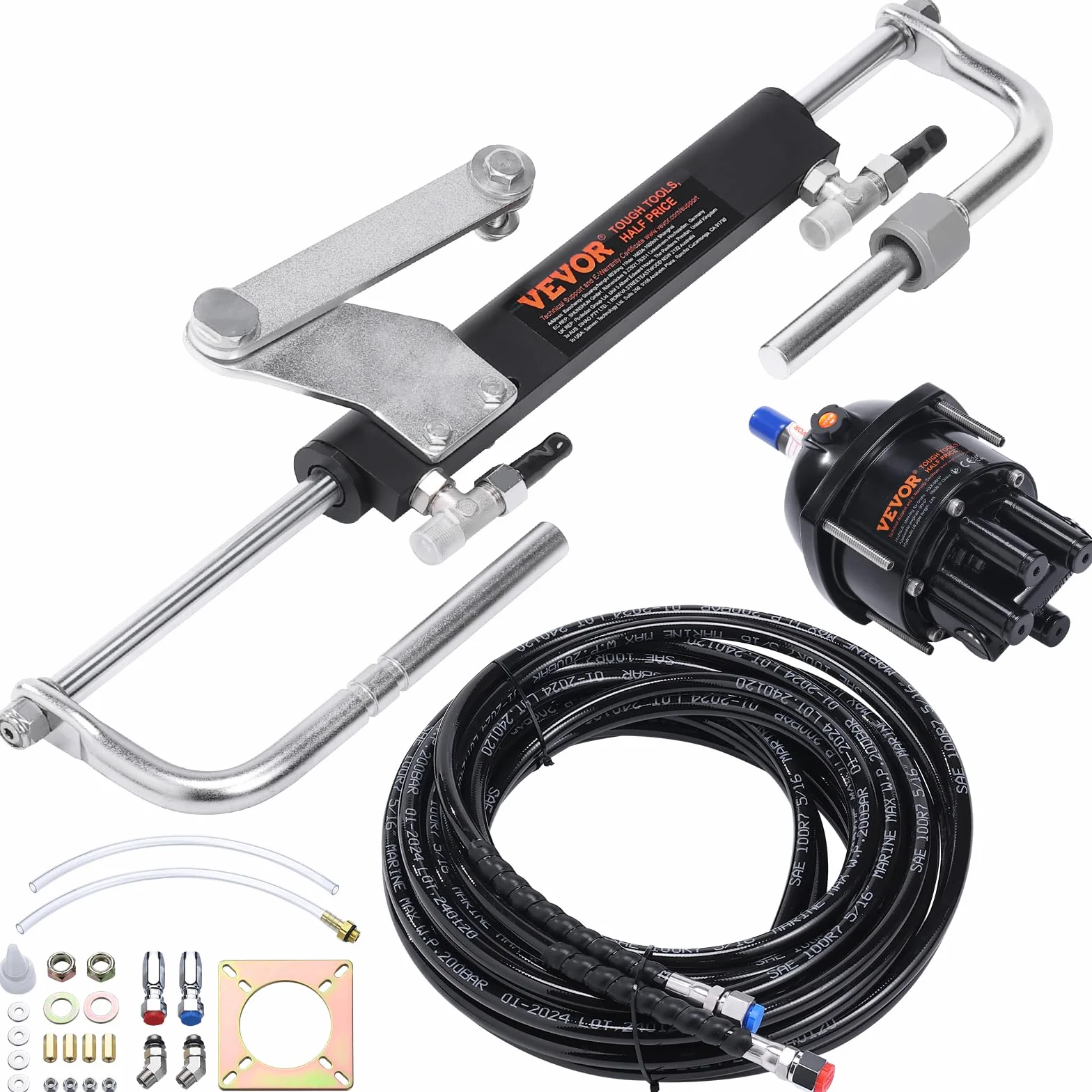 VEVOR Hydrauliczny zestaw kierowniczy zaburtowy 90 KM do łodzi morskich z pompą sterującą i cylindrem blokującym