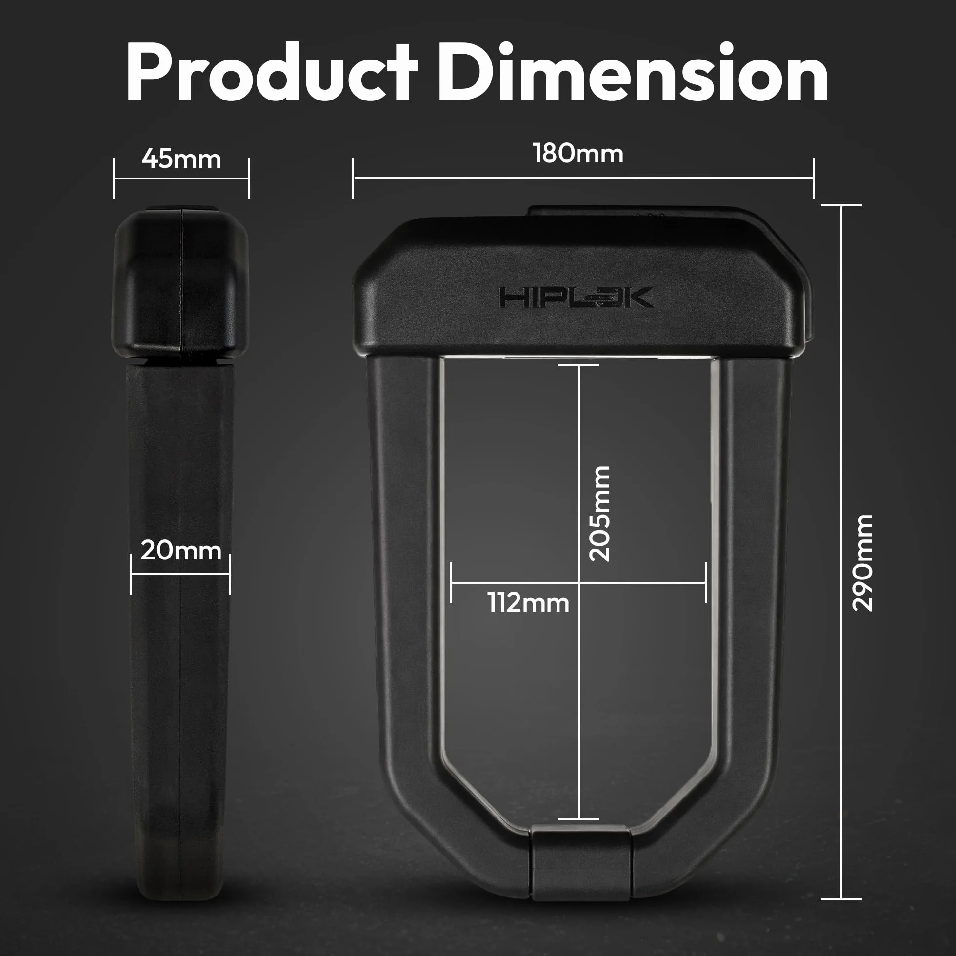 Hiplok D1000, U-lock, Unisex, ALL BLACK, Wymiary wewnętrzne zapięcia: 15,5 cm x 9,2 cm