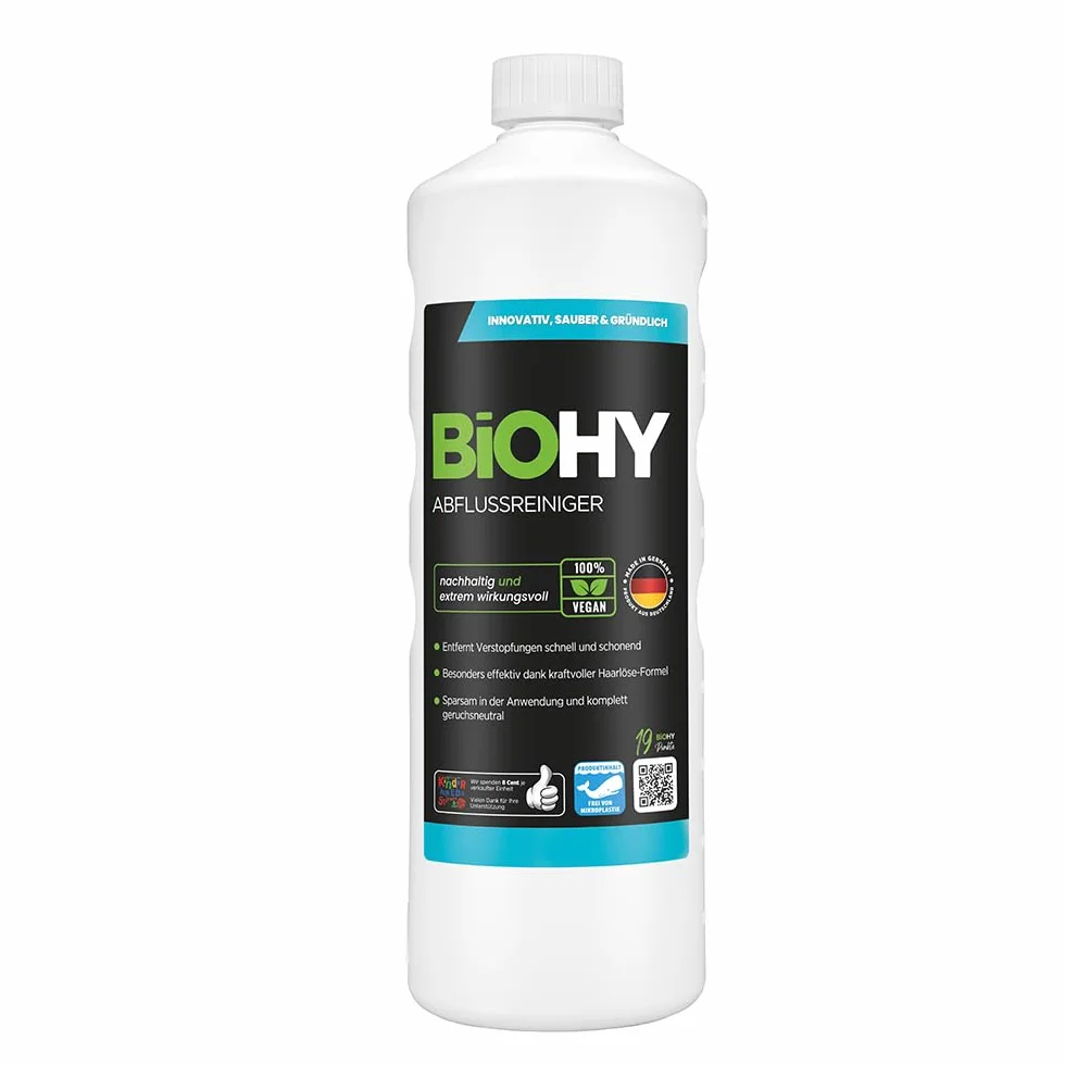 BiOHY Środek do czyszczenia odpływów (butelka 1l) | usuwa włosy bez wysiłku | doskonały na uporczywe blokady i nieprzyjemne zapachy | koncentrat organiczny do kuchni i łazienki (abflussreiniger)