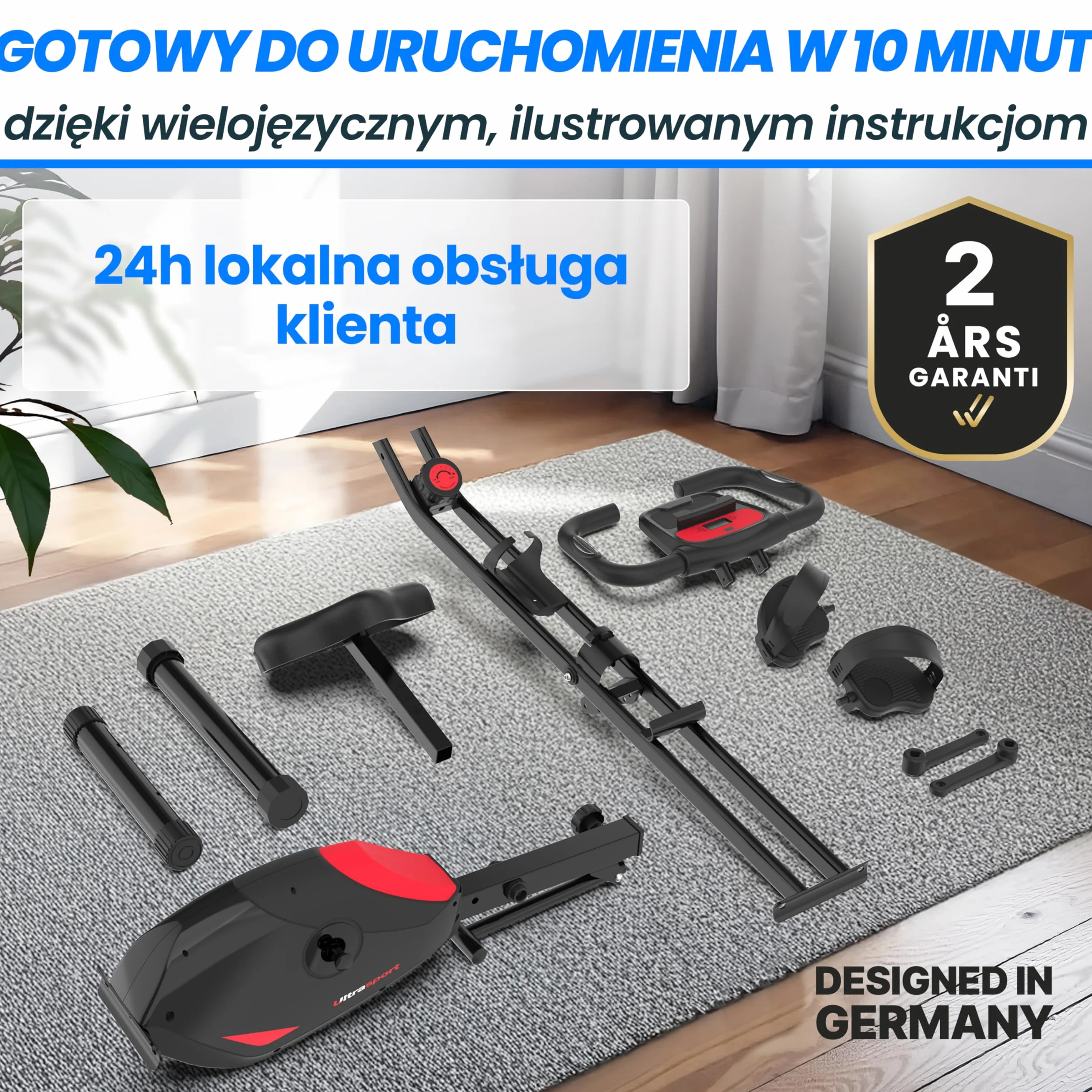 Ultrasport F-Bike Pro Składany Rower Treningowy do 150 KG, z 16 Poziomami, Wygodne Siodełko, Bardzo Cichy I Składany Rower Stacjonarny do Ćwiczeń w Domu