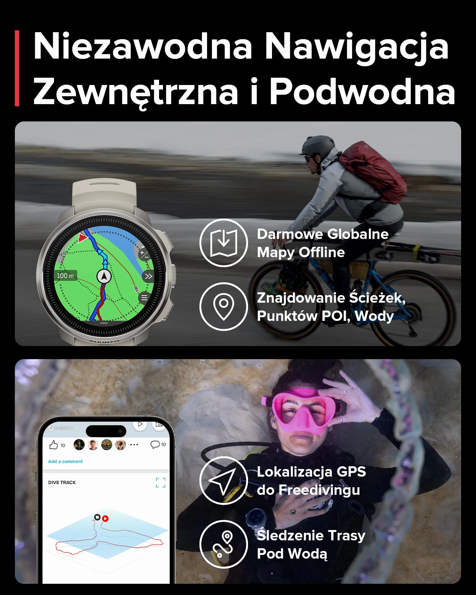SUUNTO Ocean Komputer Nurkowy Zegarek Sportowy, Ekran Amoled, 10Atm/7 Bar, Podwójne Pasmo GPS GNSS, Mapa Offline, Ponad 95 Trybów Sportowych, Monitor Serca, 40 Godzin Pracy Baterii