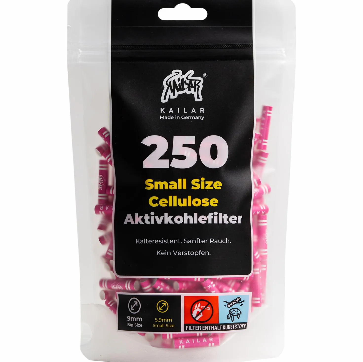 KAiLAR 20560 różowy filtr z węglem aktywnym Slim (5,9 mm), z węglem aktywnym z orzechów kokosowych, dla mniej szkodliwych i łagodnych doznań podczas palenia, papier