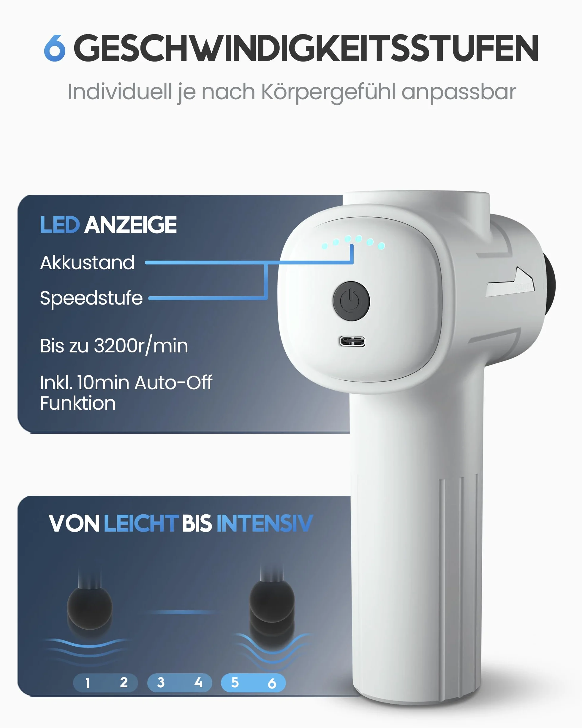 HELDENWERK Pistolet do masażu w zestawie z 6 głowicami do masażu i 3200 obr./min, pistolet do masażu mięśni ze złączem USB-C I urządzenie do masażu mięśni, pistolet do masażu mięśni, pistolet do