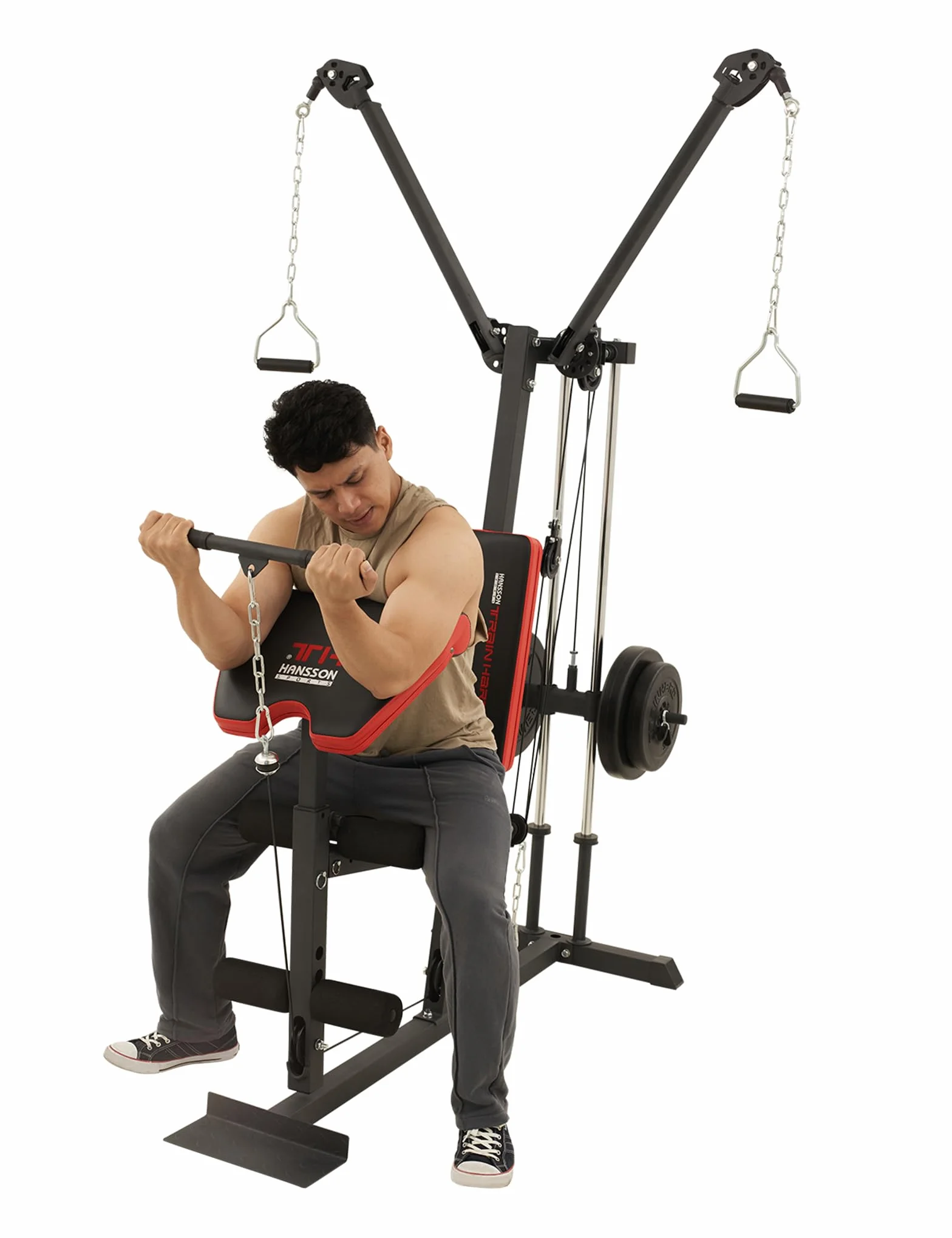 Train Hard Kompaktowa stacja kulturystyczna z regulowanymi ramionami i obciążeniem 45 kg