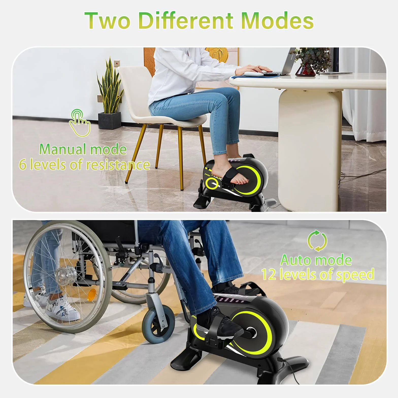 TODO Mini Bike Pedaltrainer z 12 prędkościami, Trener Pedałów z 6 poziomami oporu, trening nóg w pozycji siedzącej, wyświetlacz LCD, pilot zdalnego sterowania i paski na stopy