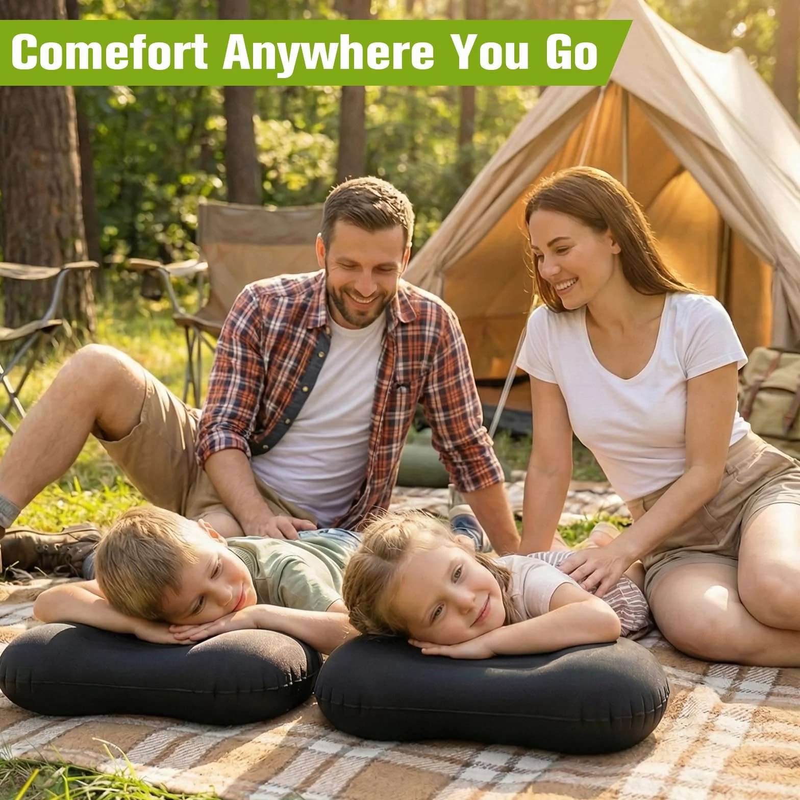 Poduszka Kempingowa Dmuchana i Nadmuchiwana Lekka i Kompaktowa, Poduszka Podróżna z Ergonomicznym Wsparciem na Biwak, Backpacking, Wędrówki i Plażę, Akcesoria Campingowe (Czarny)