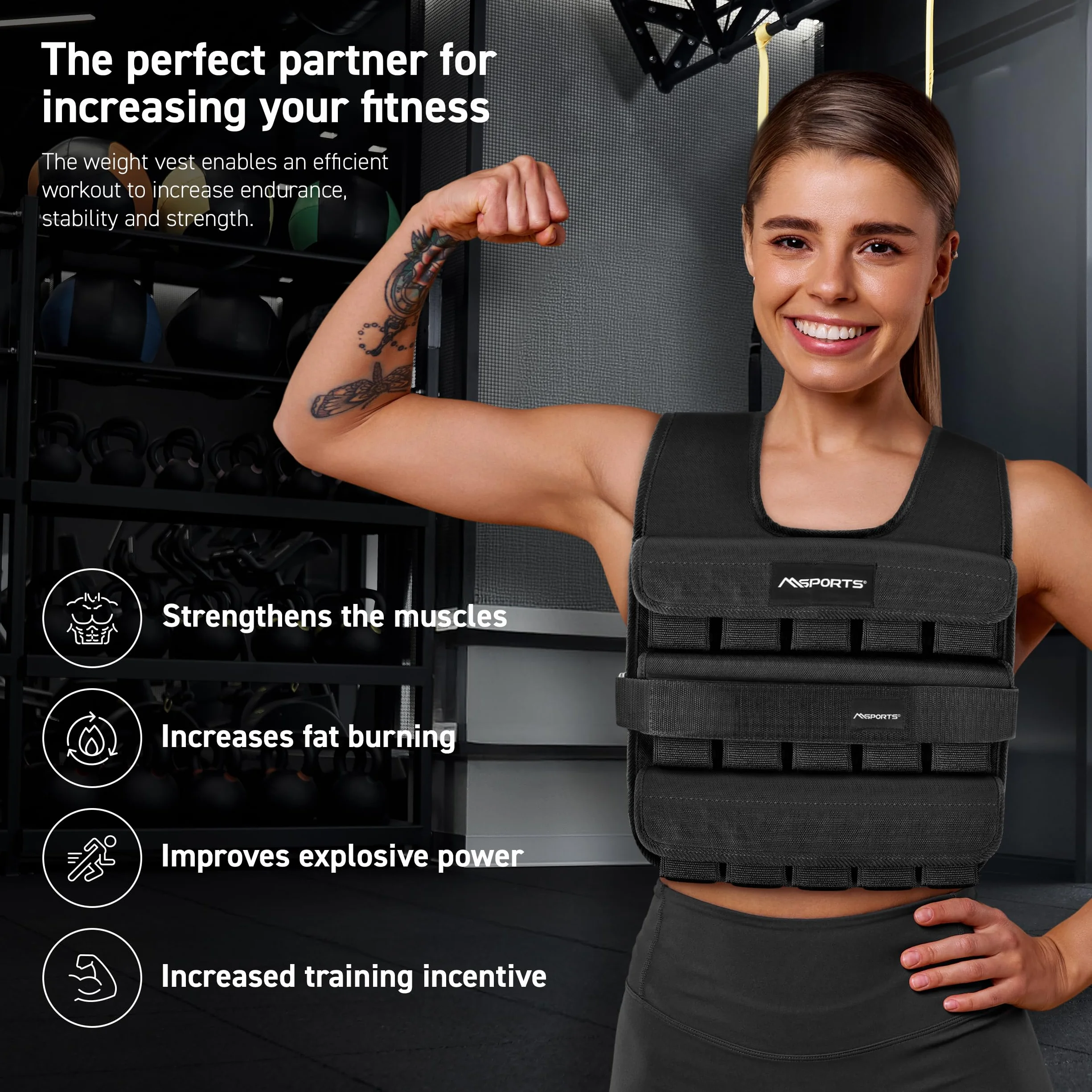 MSPORTS Kamizelka obciążeniowa premium regulowana 5-30 kg do fitnessu treningu siłowego