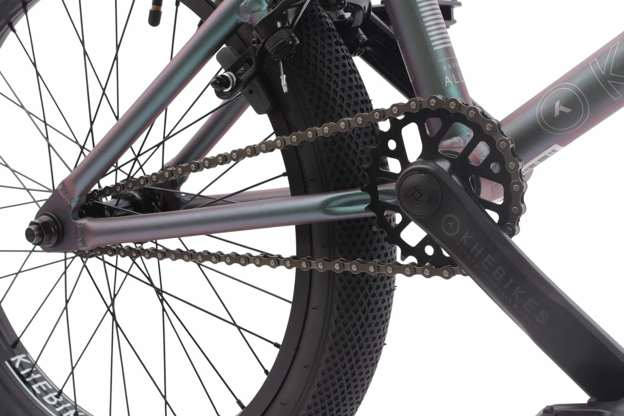 KHEbikes KHE Barcode LL rower BMX 20", 10,4 kg, aluminiowa rama, Affix Rotor, triki 360°, obręcze dwukomorowe, zielone klapki Flip Flop, 2025