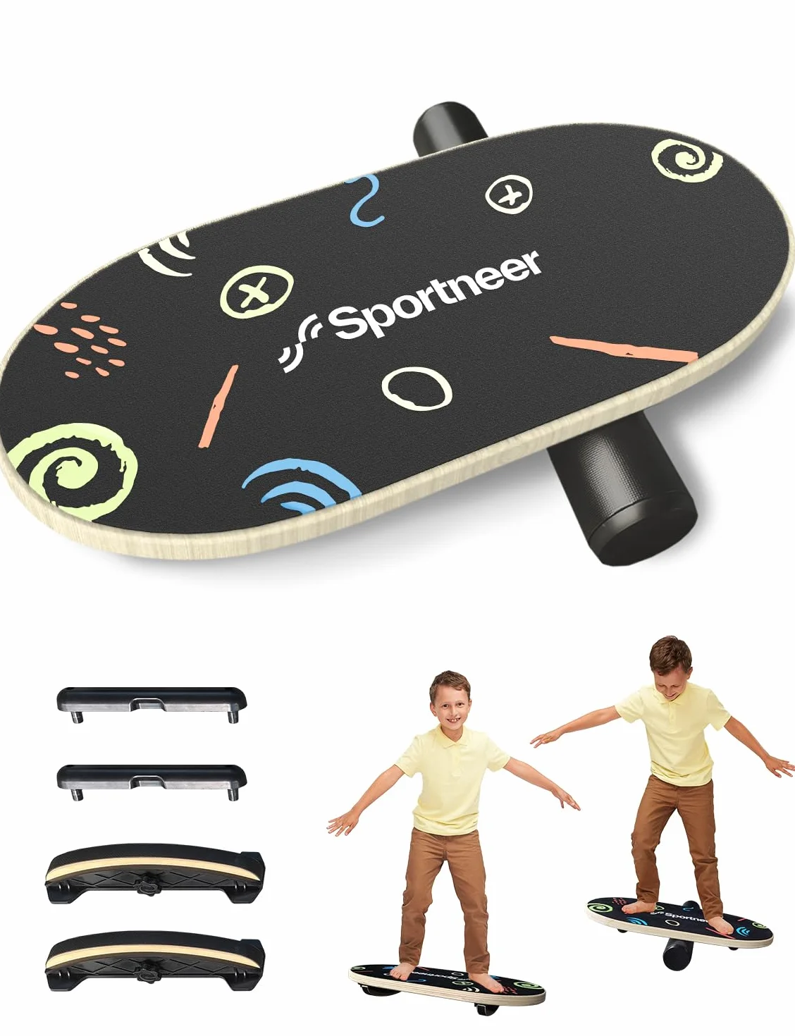 Sportneer Balance Board Wobble Board z regulowanymi stoperami i kółkami trener równowagi dla dzieci