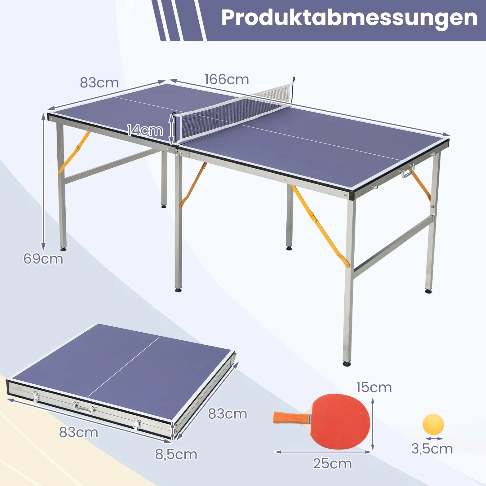 COSTWAY Składany stół do tenisa stołowego 180x90x76 cm z siatką, 2 rakiety i 3 piłki, odporny na warunki atmosferyczne