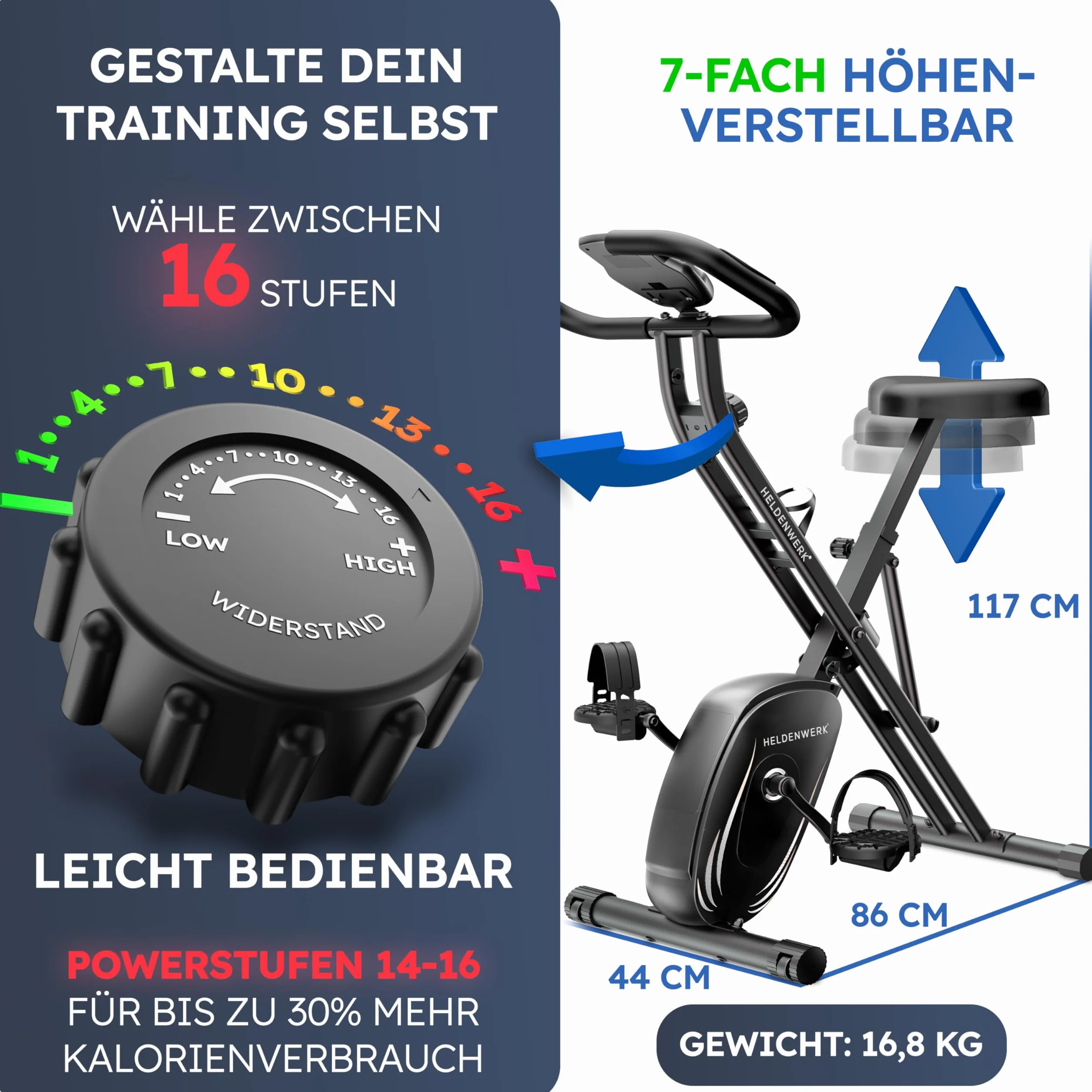 HELDENWERK rower treningowy składany FlexiFoam obciążenie 150 kg