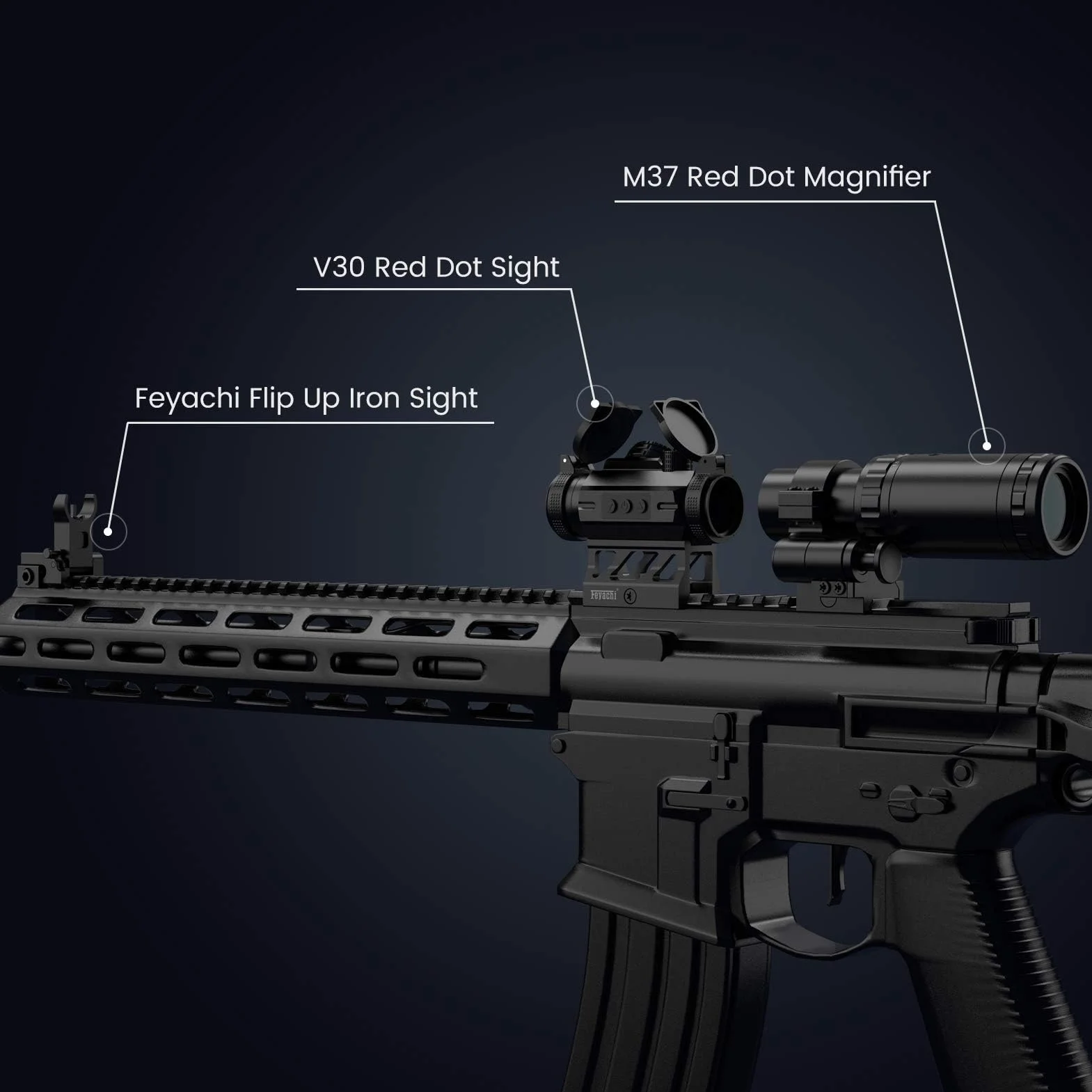 Feyachi V30 2MOA Celownik z czerwoną kropką i lupą M37 1.5X - 5X, Absolute Co-Witness