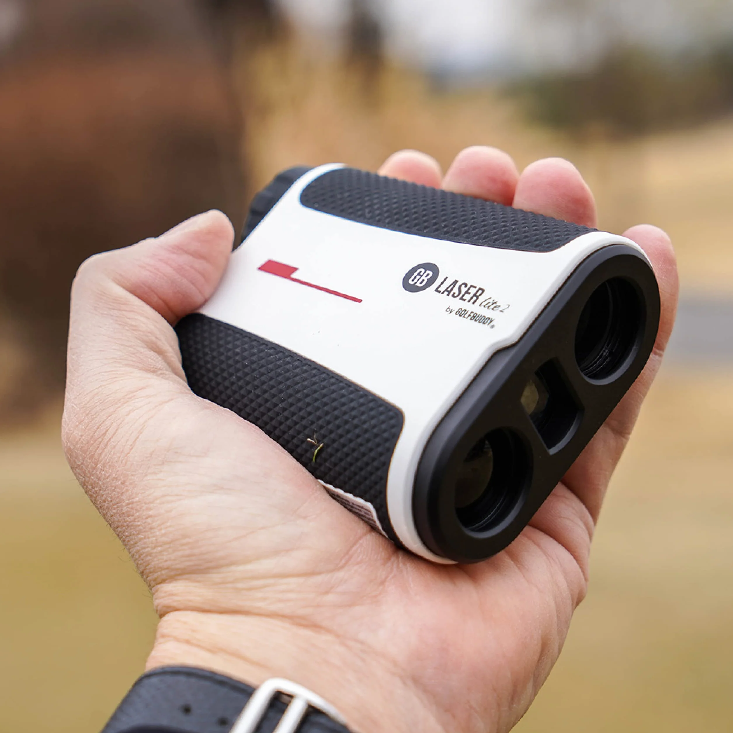 GolfBuddy Dalmierz GB LASER Lite 2 z funkcją włączania/wyłączania nachylenia — 800 jardów z futerałem