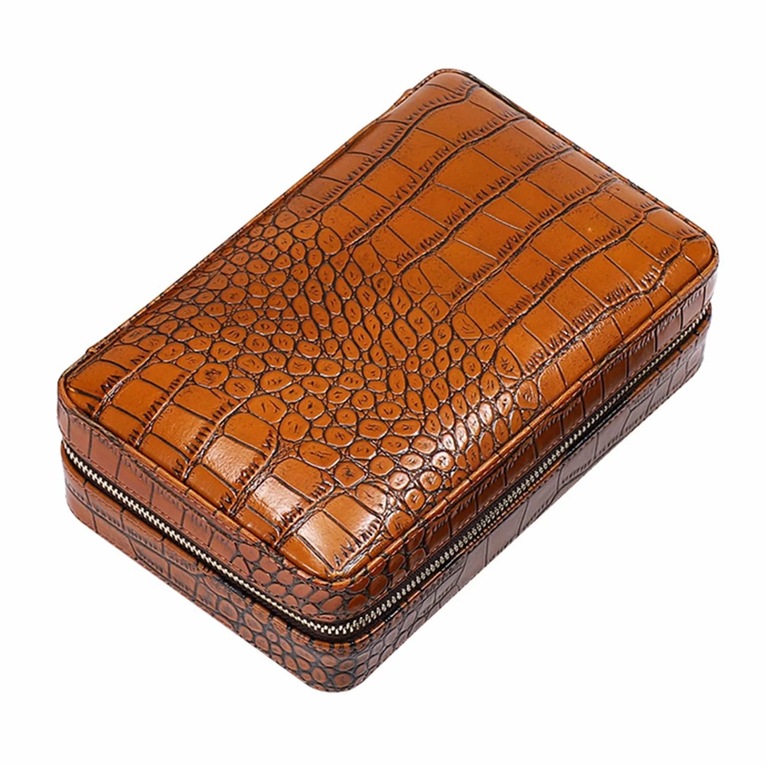 Cigar Humidor Box For 4 Cigars Cedar Wood Lined Leather Cigar Case Portable Travel Cigar Holder With Humidifier(Brown)