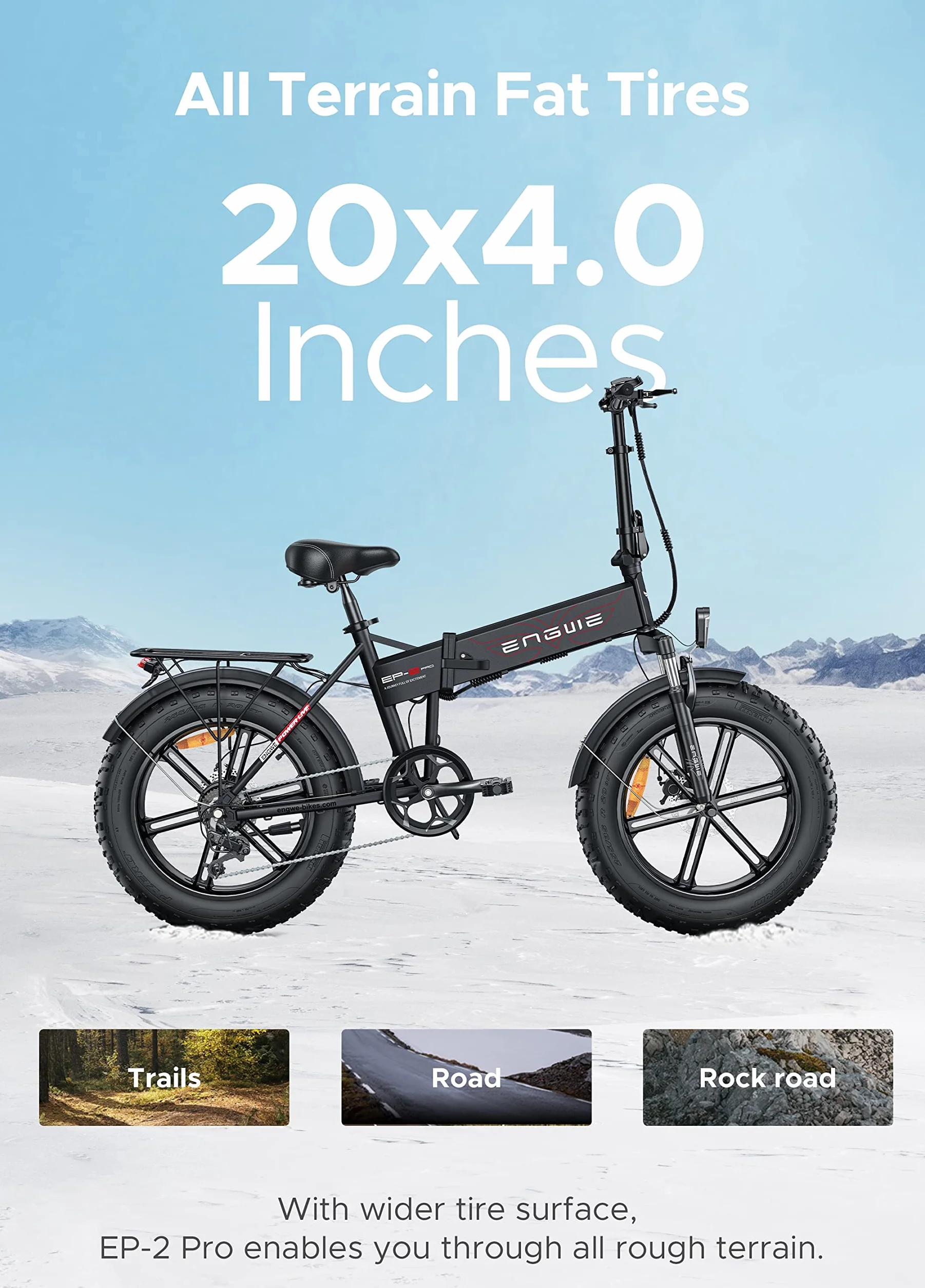 ENGWE EP-2 Pro Rower Elektryczny Składany E-bike 20''×4.0 Gruby Opona 48V 13Ah 120KM 7-Biegowy