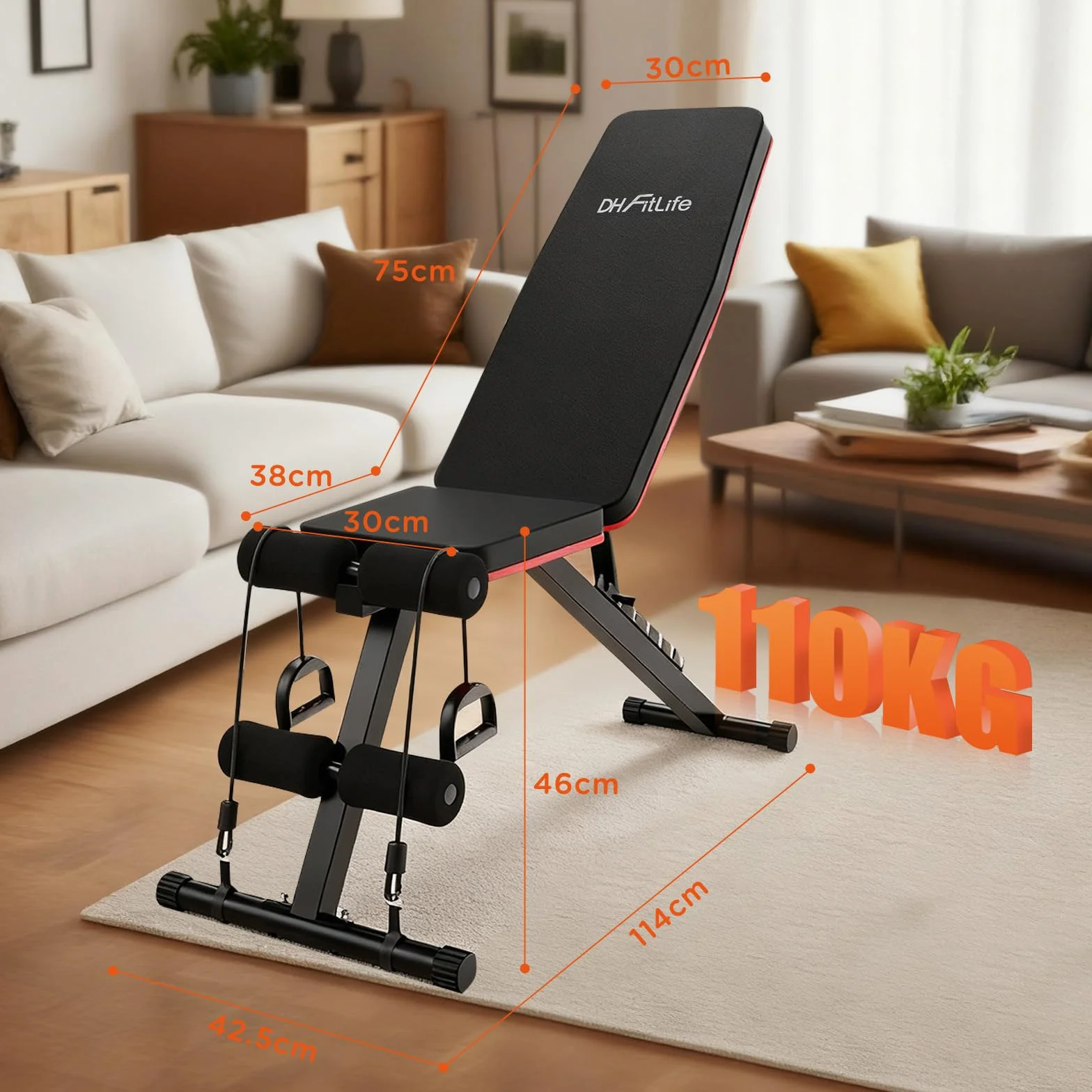 DH FitLife Składana Ławka Treningowa 8-w-1 | 80% Oszczędność Miejsca | Ławeczka do Ćwiczeń Całego Ciała i Brzucha | Regulowana Ławka Fitness i Ławka Skośna do Domowej Siłowni