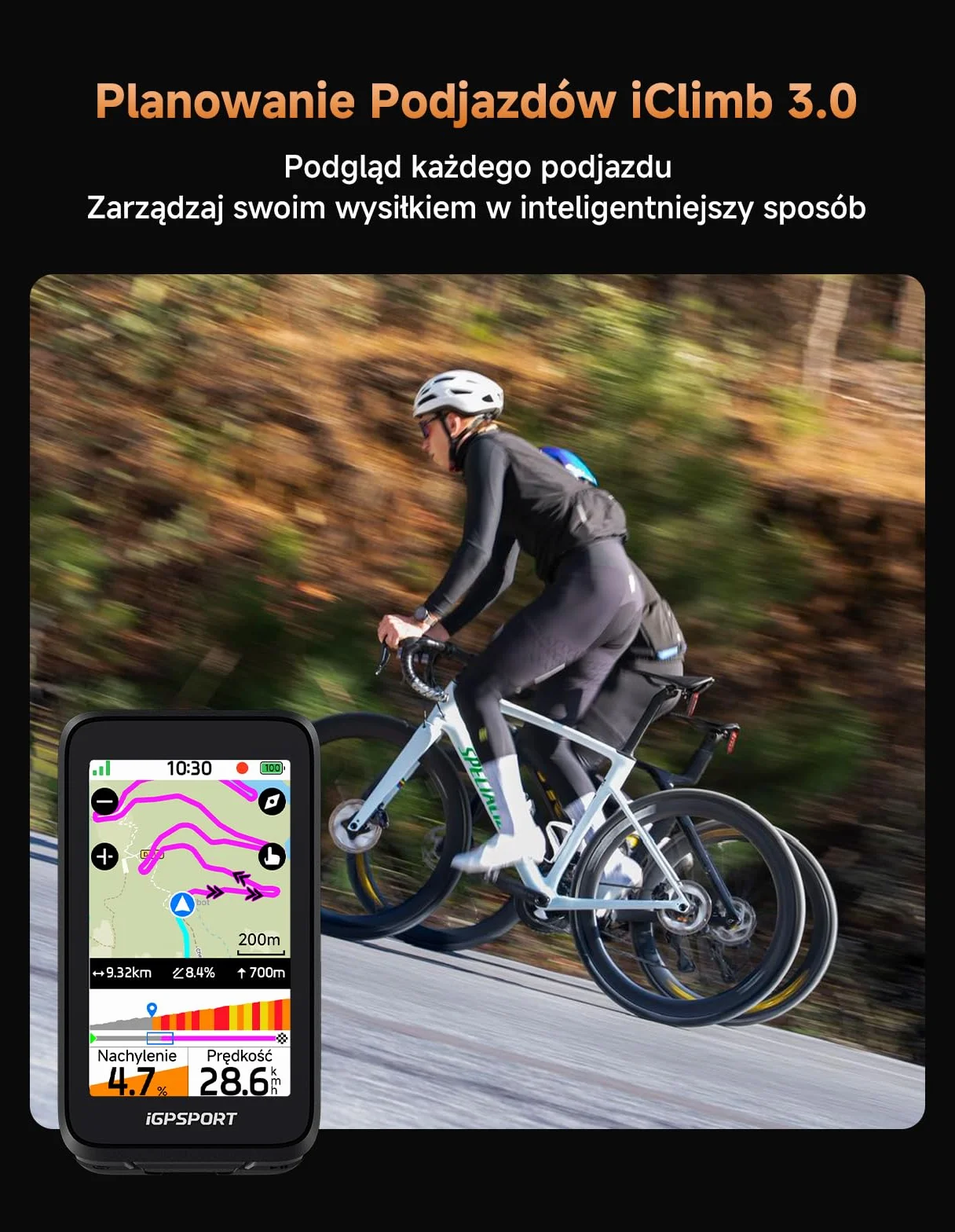 iGPSPORT BiNavi Air Licznik Rowerowy GPS, z Nawigacją i Mapami, Bezpieczne Przewidywanie Zakrętów, 3-Calowy Ekran Dotykowy HD, iClimb 3.0, 30 Godzin Pracy Na Baterii