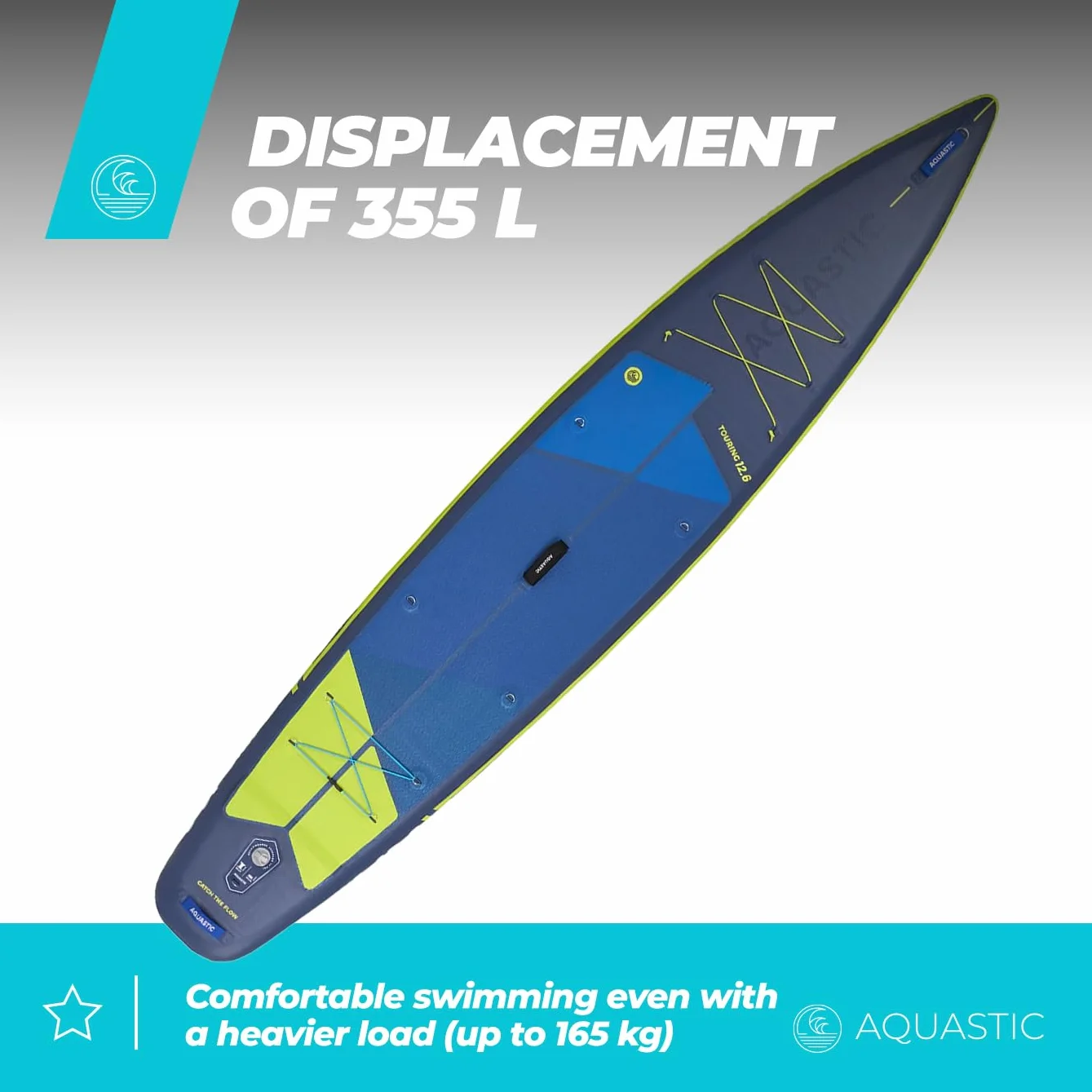 AQUASTIC Touring nadmuchiwana deska SUP 12'6" Drop Stitch Lite 2600 g/m² PCW 381 x 76 x 15 cm 355 l