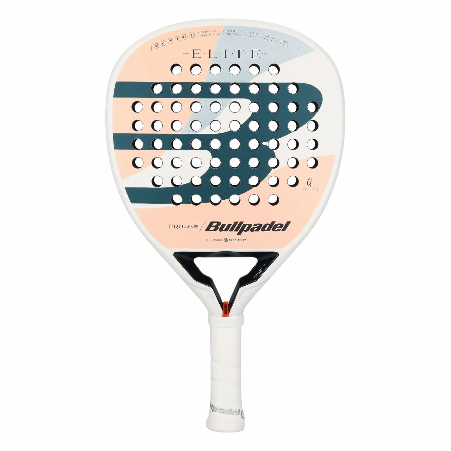 Bullpadel Elite W 25 Unlinded 352G Padel Padel Rakieta Biała-Morela Damska, Biała/Brzoskwiniowa/Niebieska, Jeden Rozmiar