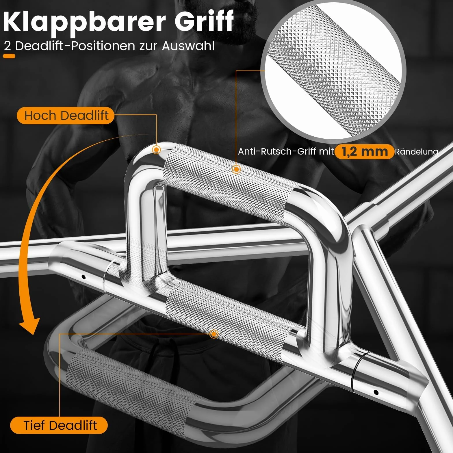 COSTWAY Trap Bar 142 cm Sztanga do Hantli z Uchwytem Sześciokątnym 25 mm, Obciążenie do 226 kg