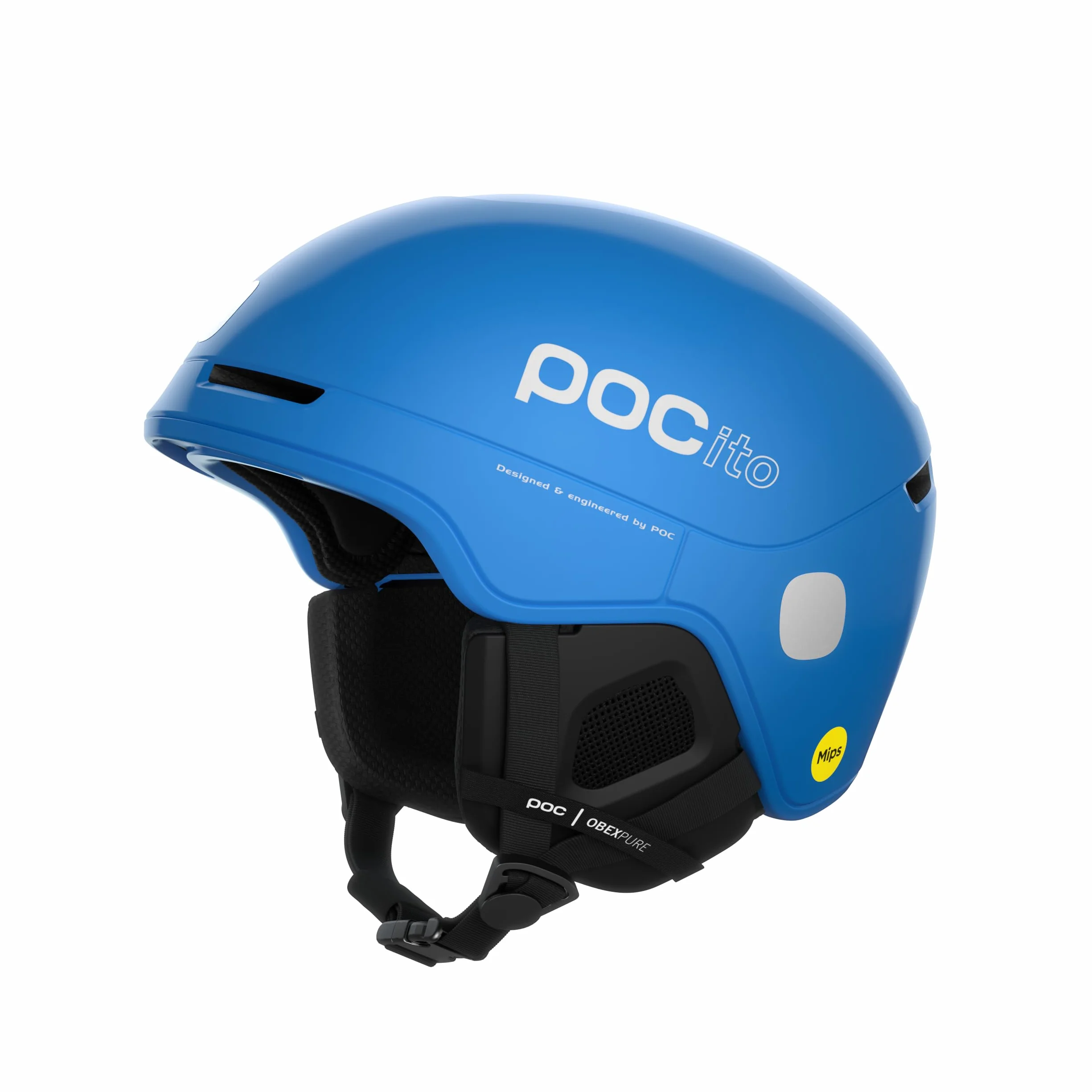 POC POCito Obex MIPS – lekki i regulowany kask narciarski i snowboardowy dla dzieci z odblaskiem RECCO, fluorescencyjny niebieski, XXS (48-52 cm)