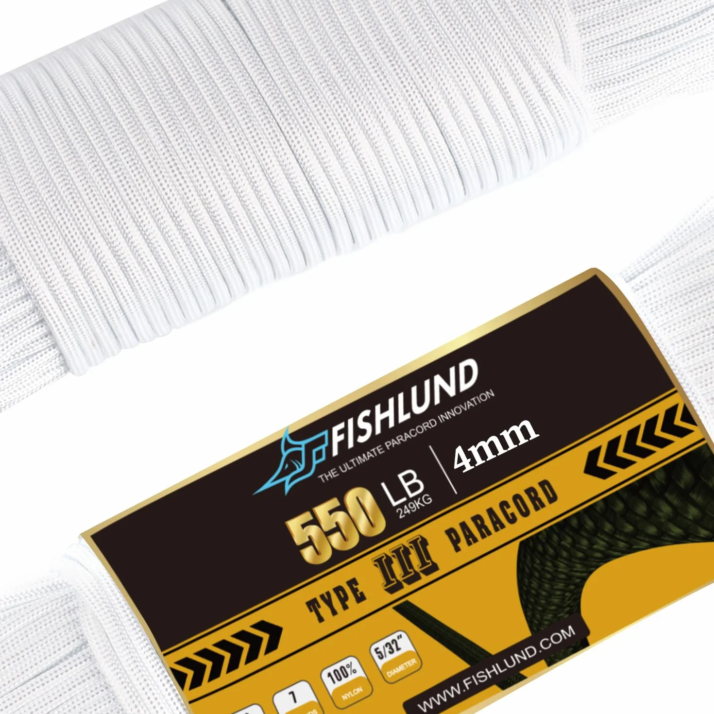 Paracord 550 lb, 7-żyłowa lina spadochronowa typu III, 50 stóp, 4 mm, nylonowa linka spadochronowa do biwakowania, Biały